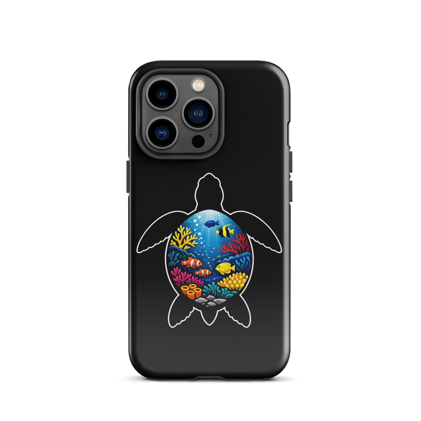 Phone Case with sea turtle reef design for iPhone, featuring colorful marine life illustration.