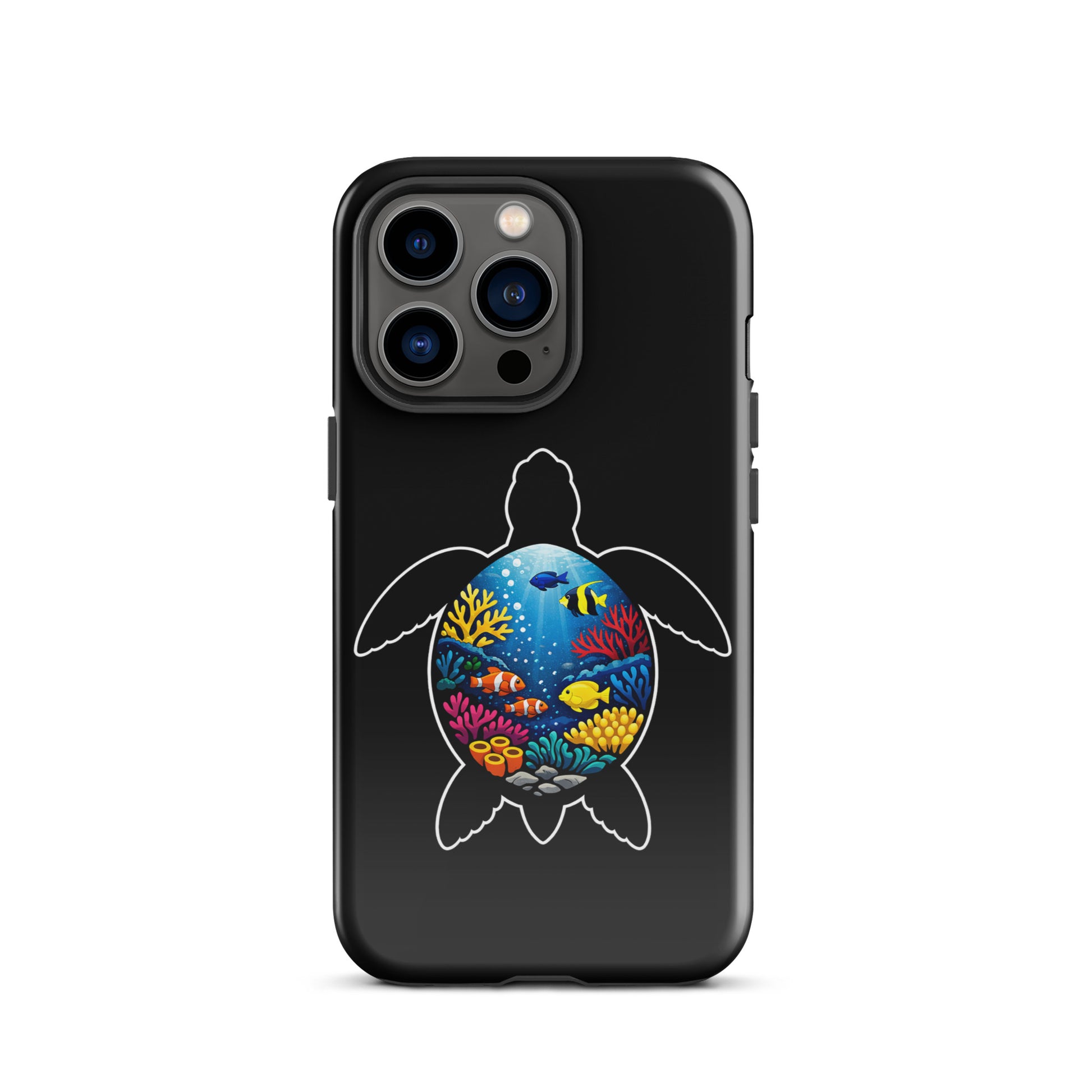 Phone Case with sea turtle reef design for iPhone, featuring colorful marine life illustration.