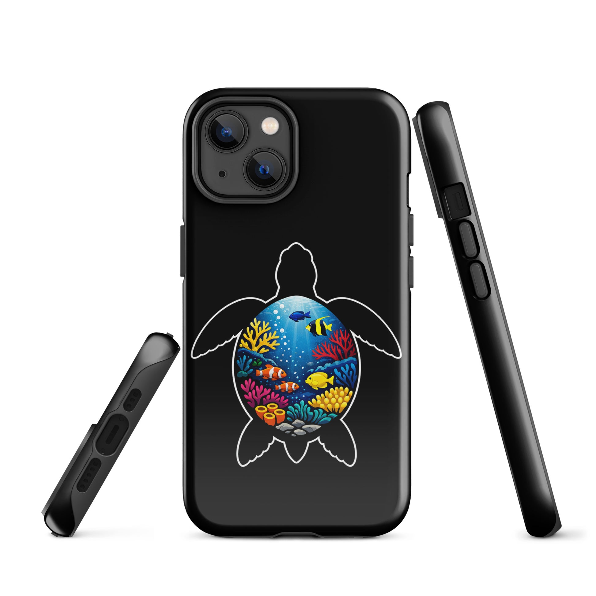 Phone Case for iPhone featuring vibrant sea turtle reef design, offering style and protection with bold ocean-inspired coral-reef scene.