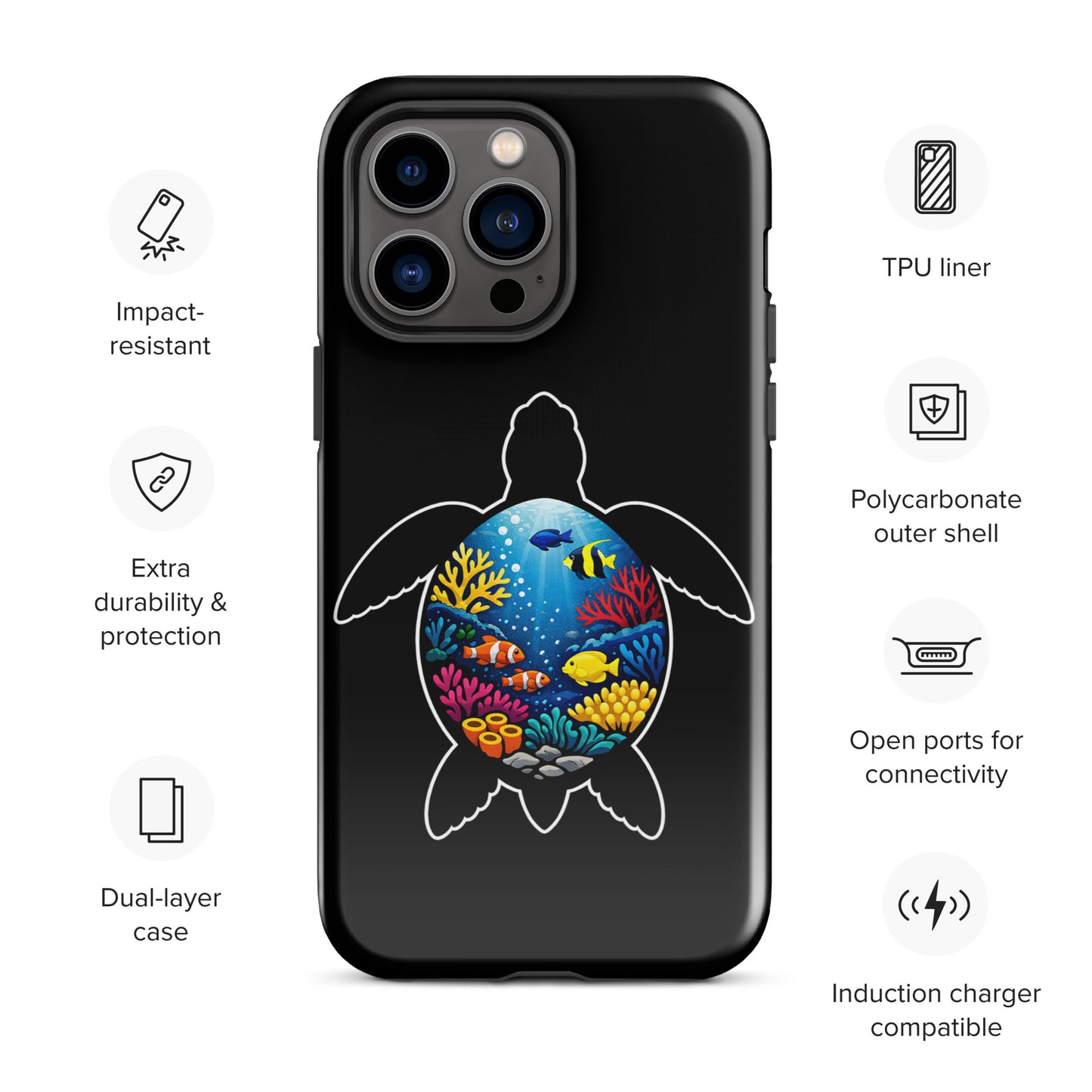 Phone Case for iPhone with sea turtle reef design showcasing vibrant coral scene for style and protection.