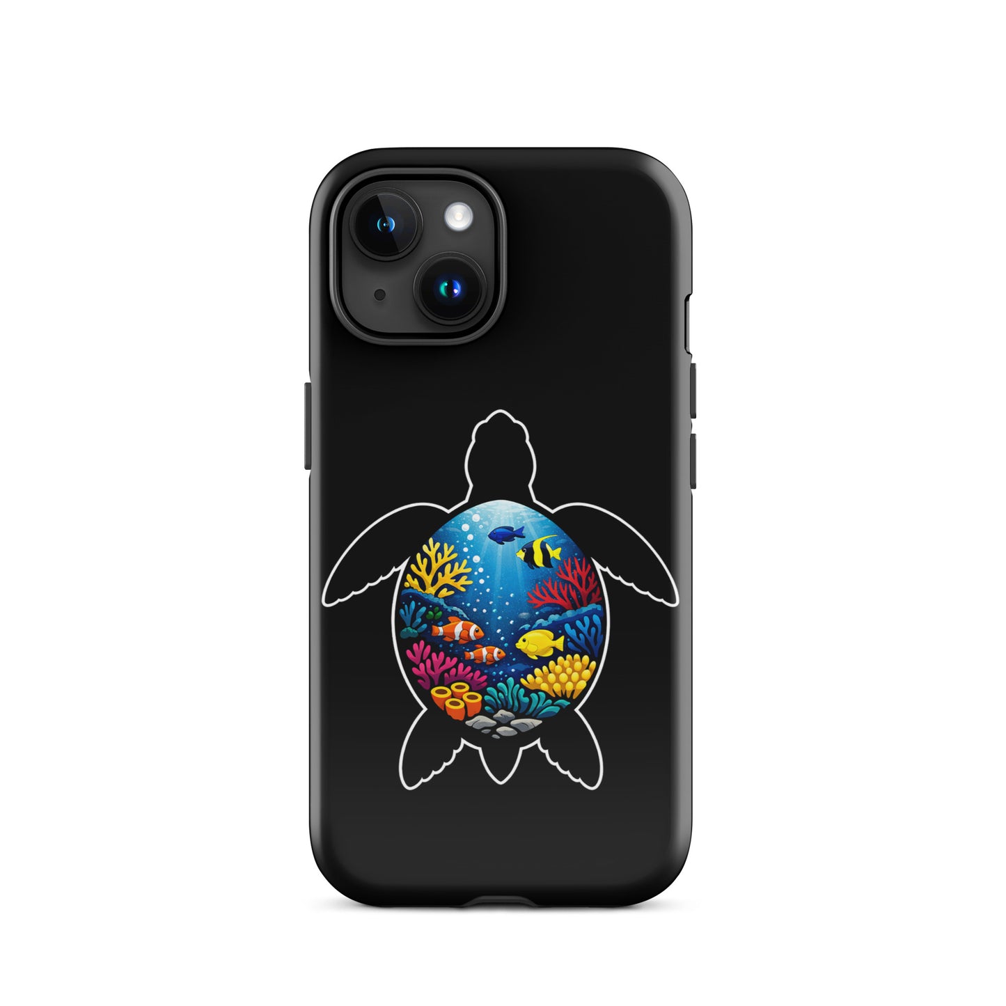 Phone Case for iPhone with vibrant sea turtle reef design featuring colorful coral and marine life.