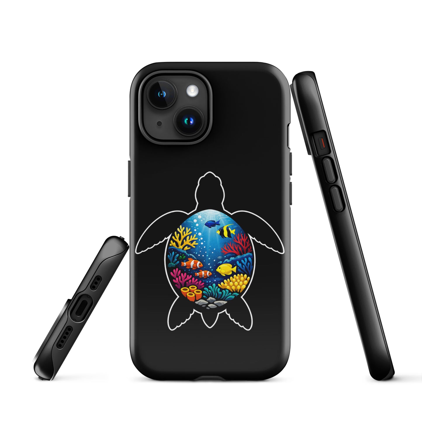 Phone Case for iPhone featuring a vibrant sea turtle reef design with colorful coral, blending style and durability for marine life lovers.