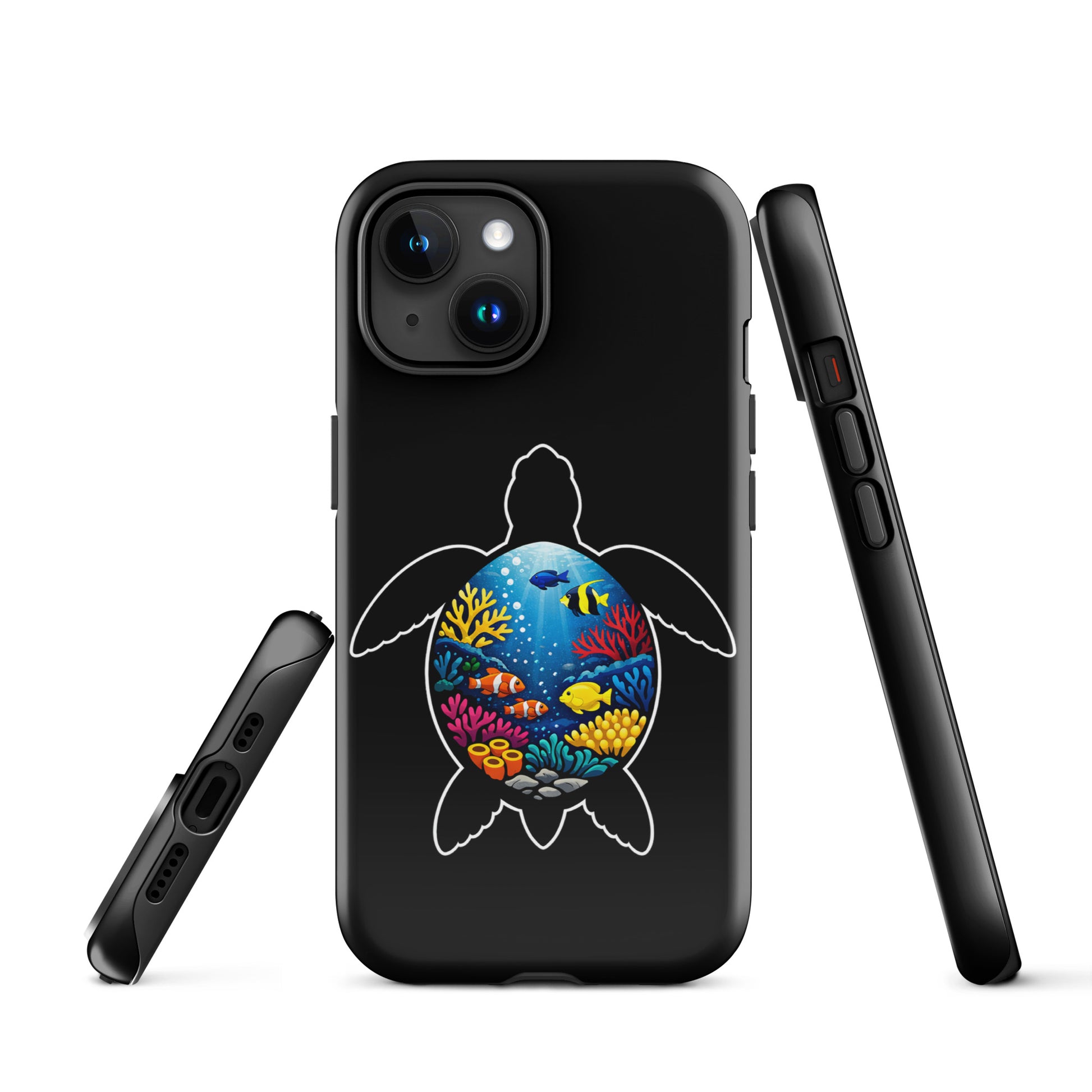 Phone Case for iPhone featuring a vibrant sea turtle reef design with colorful coral, blending style and durability for marine life lovers.