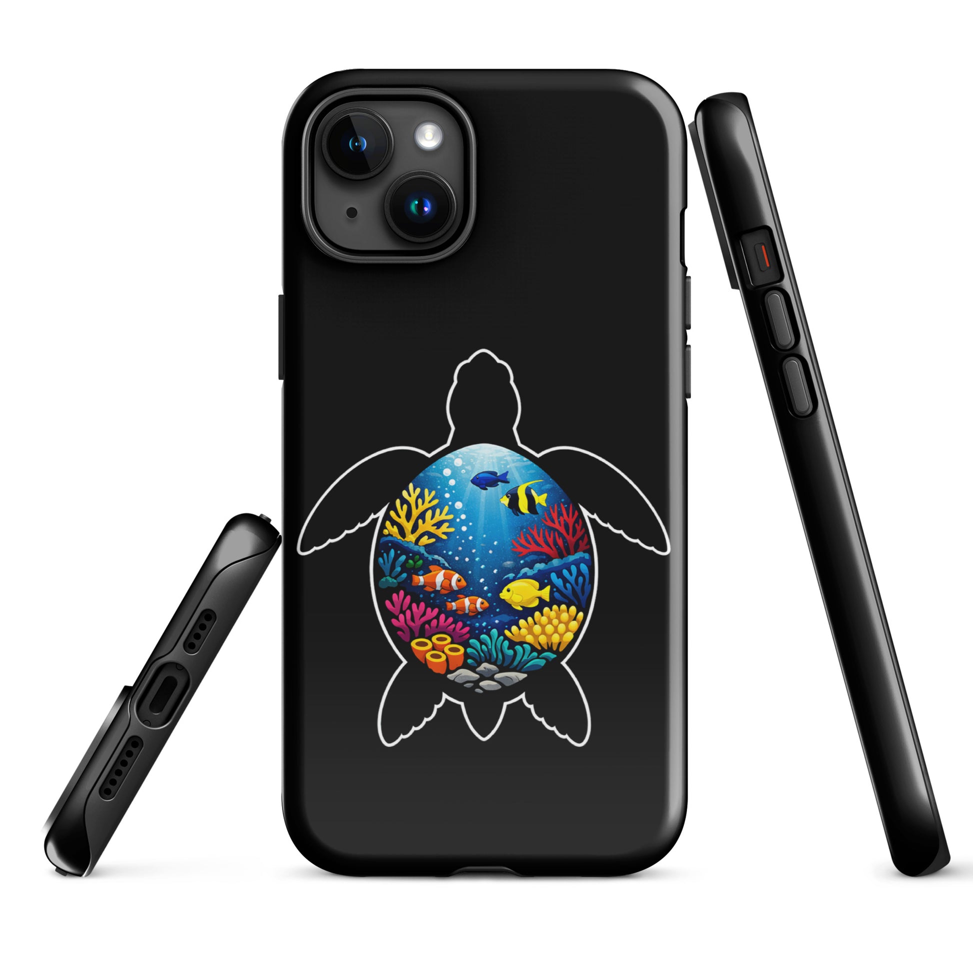 Phone Case for iPhone with vibrant sea turtle reef design featuring colorful coral, offering style and protection.