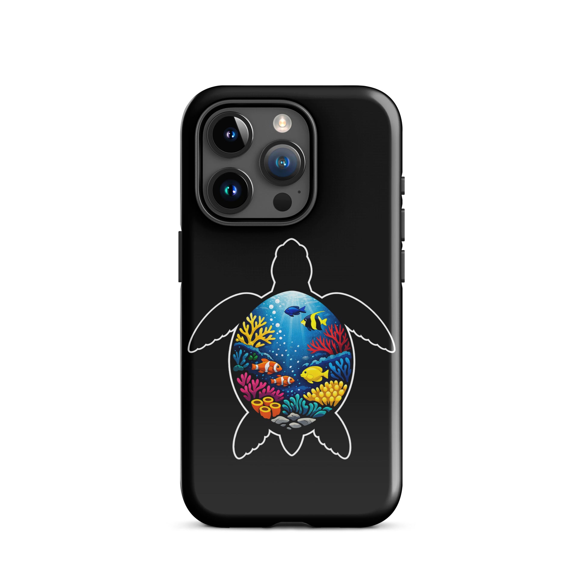 Phone Case for iPhone featuring vibrant sea turtle reef design with colorful coral and fish.