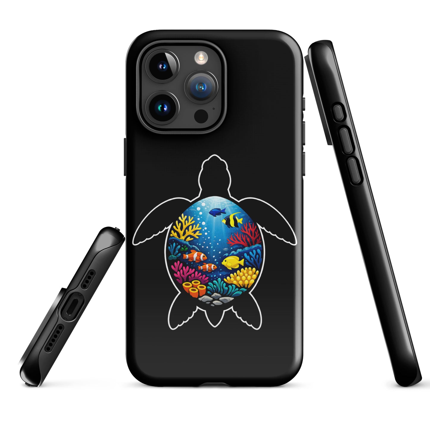 Phone Case for iPhone with vibrant sea turtle reef design showcasing colorful coral and marine life illustration on a durable cover.