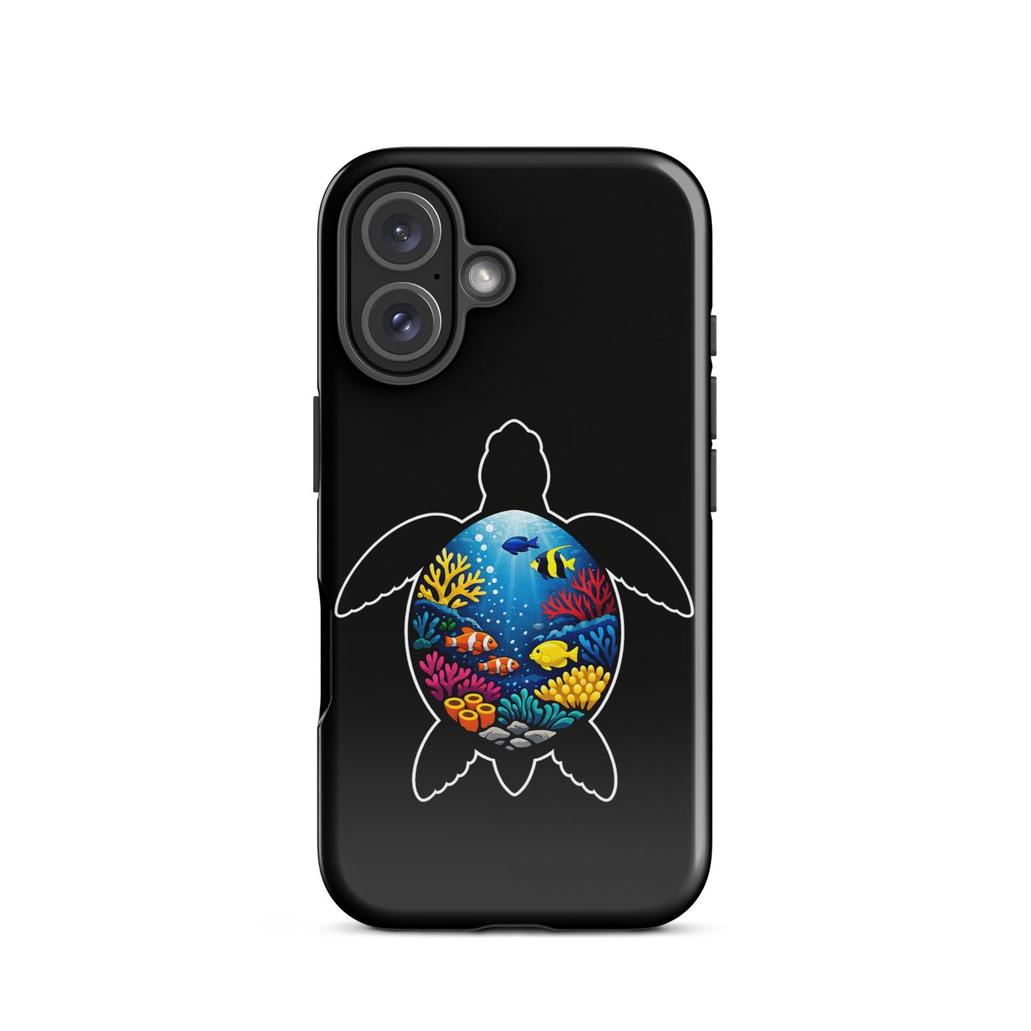 Phone Case for iPhone with vibrant sea turtle reef design, showcasing colorful coral and marine life on a durable cover.