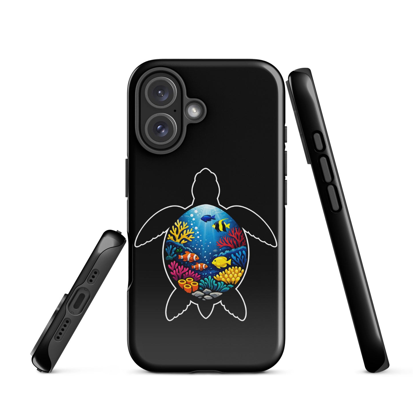 Phone Case for iPhone featuring a vibrant sea turtle reef design with colorful coral, offering style and protection for marine life enthusiasts.