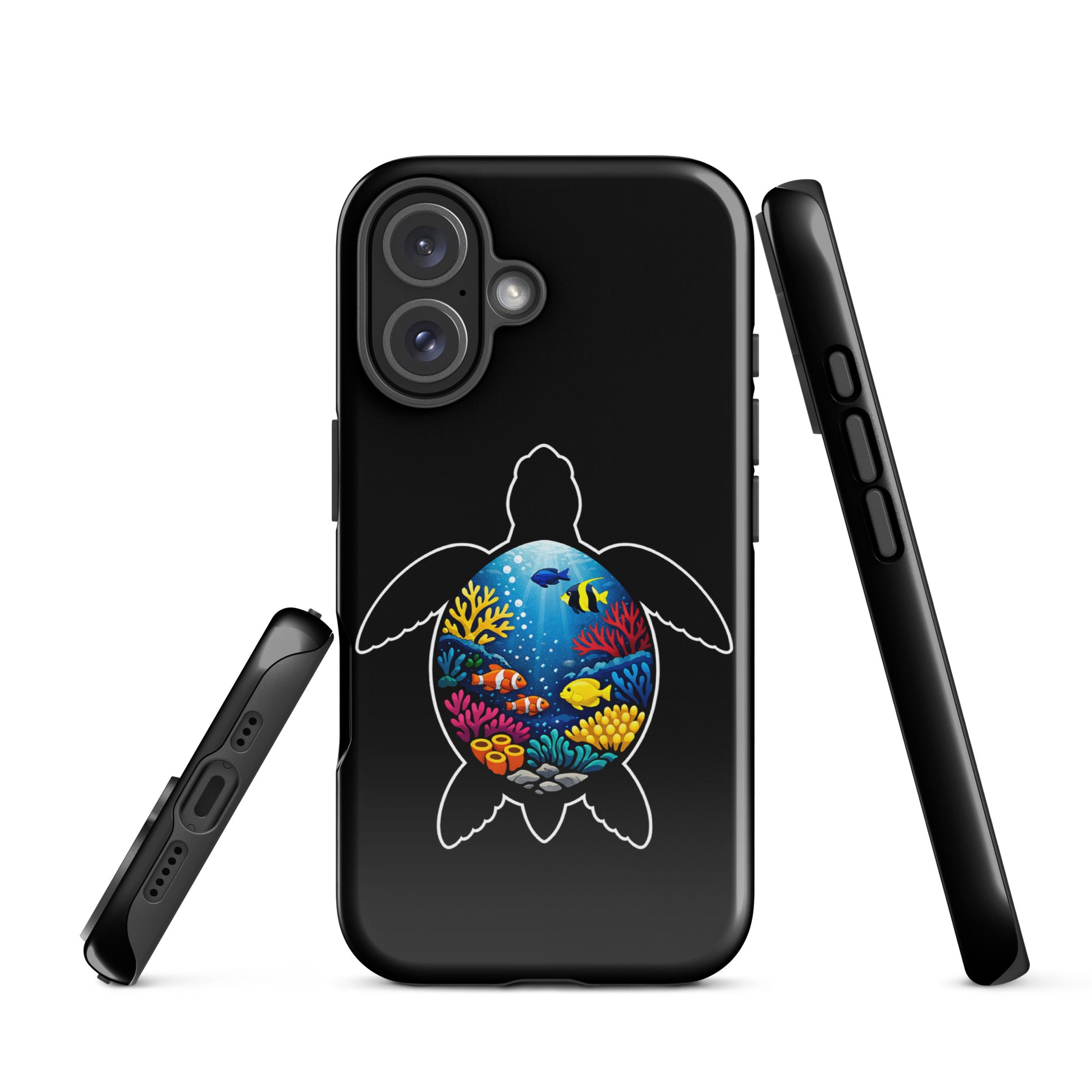Phone Case for iPhone featuring a vibrant sea turtle reef design with colorful coral, offering style and protection for marine life enthusiasts.