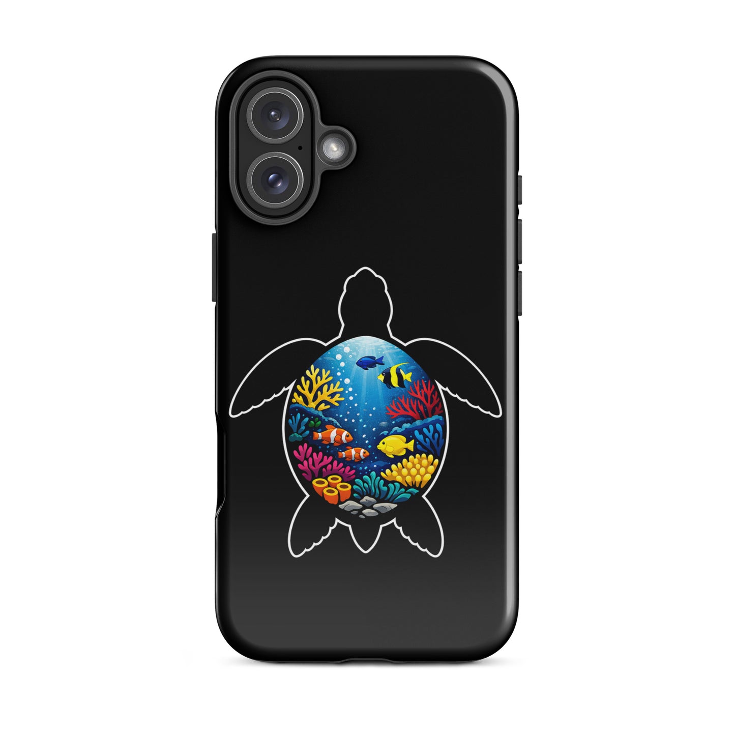 Phone Case for iPhone featuring vibrant sea turtle reef design with colorful coral illustration, offering style and protection.