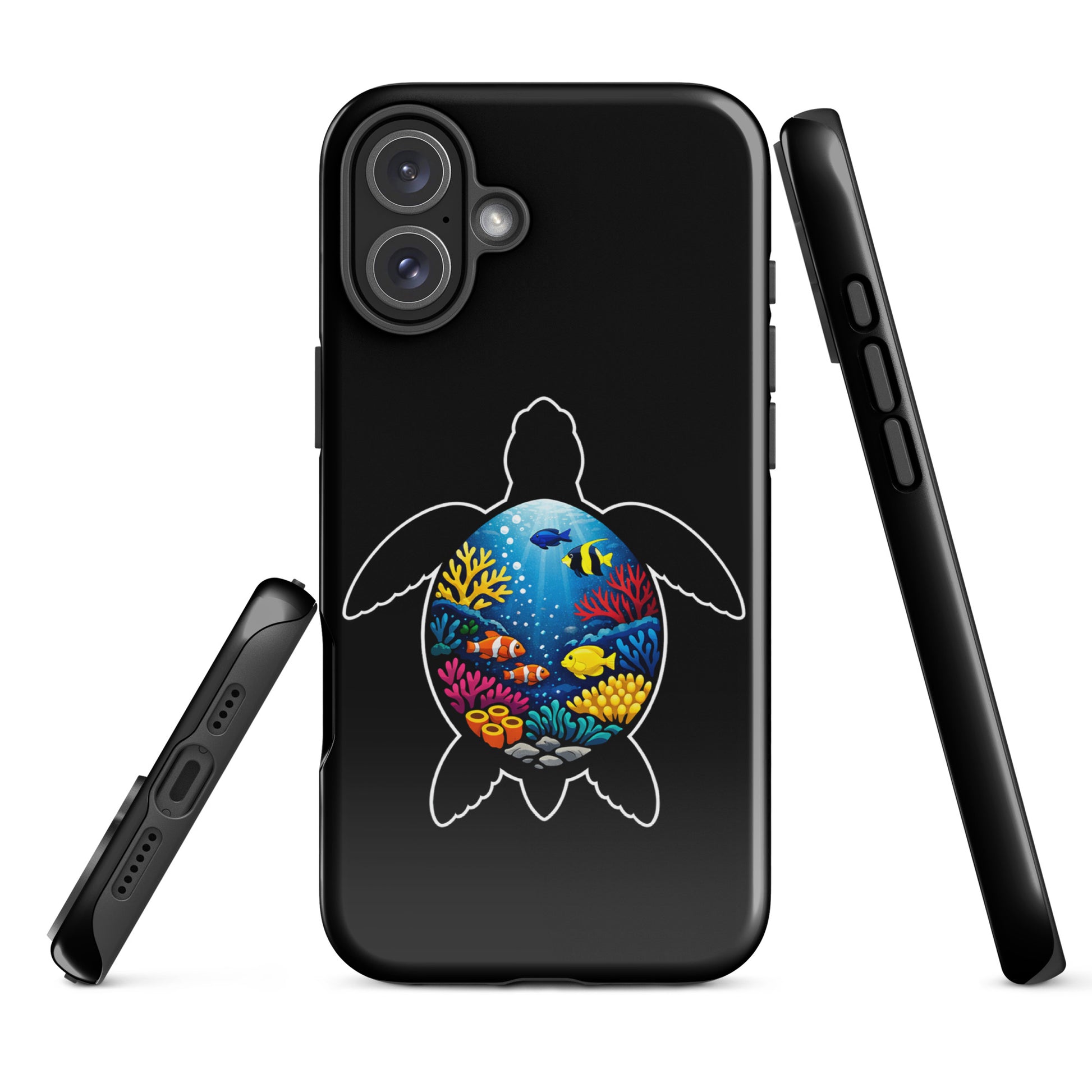 Phone Case for iPhone with vibrant sea turtle reef design, showcasing a colorful ocean scene, blending style and protection for marine life lovers.