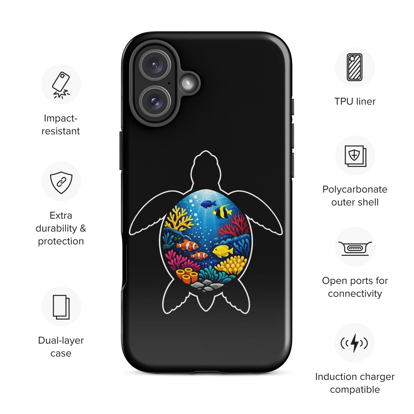 Phone Case with vibrant sea turtle reef design for iPhone