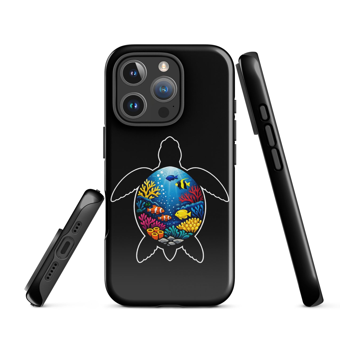 Phone Case for iPhone with vibrant sea turtle and coral reef design, offering marine life lovers protection and style.