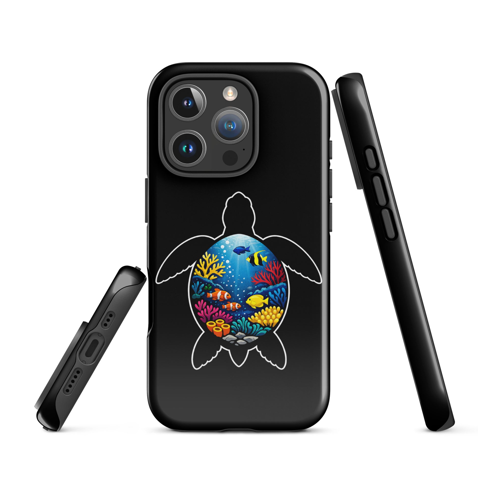 Phone Case for iPhone with vibrant sea turtle and coral reef design, offering marine life lovers protection and style.