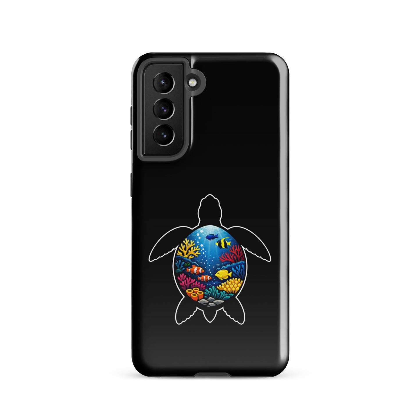 Phone Case for Samsung Galaxy with sea turtle reef design, vibrant coral colors, marine life illustration, durable and stylish protection.