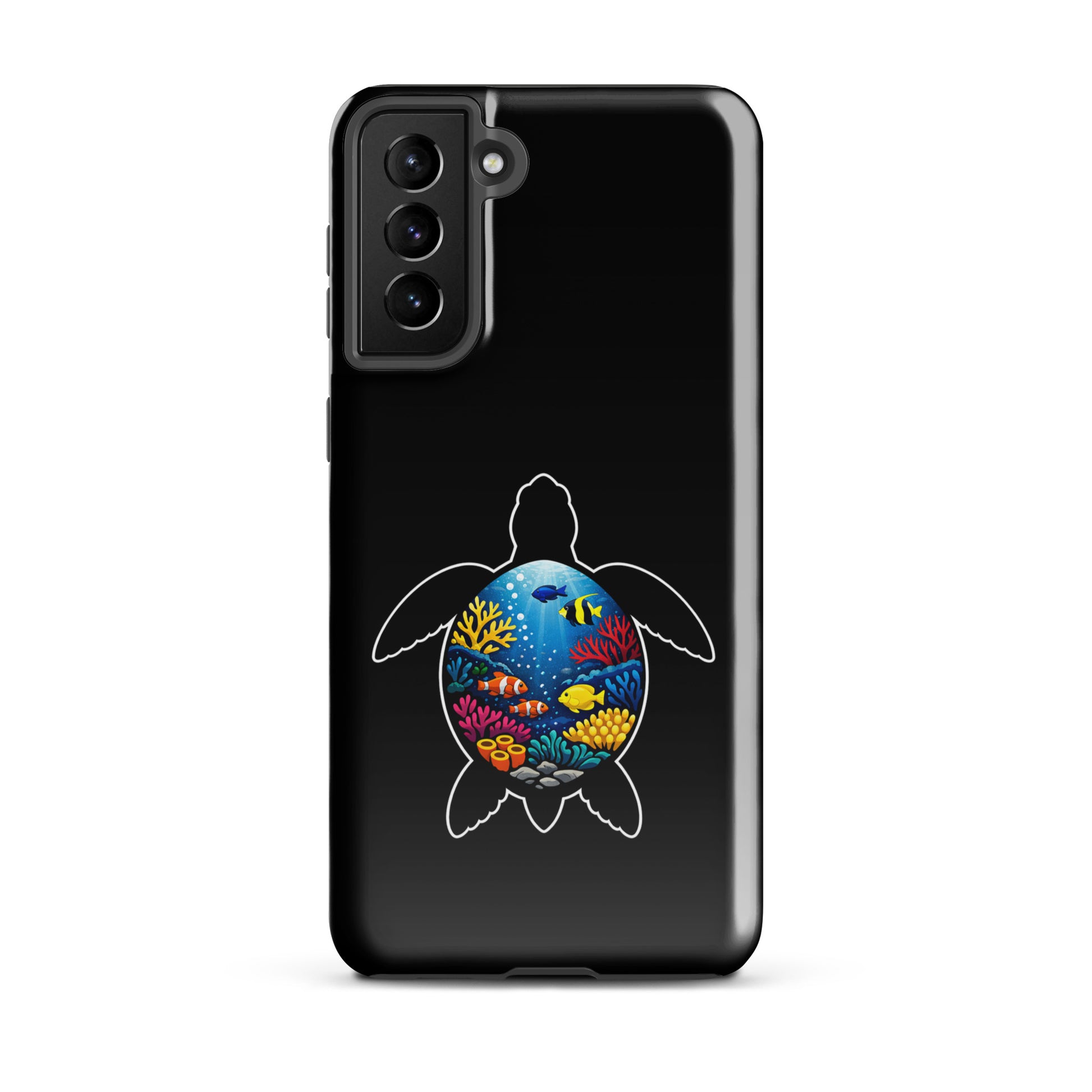 Phone Case for Samsung Galaxy with vibrant sea turtle and coral reef design for marine life enthusiasts and protection seekers.