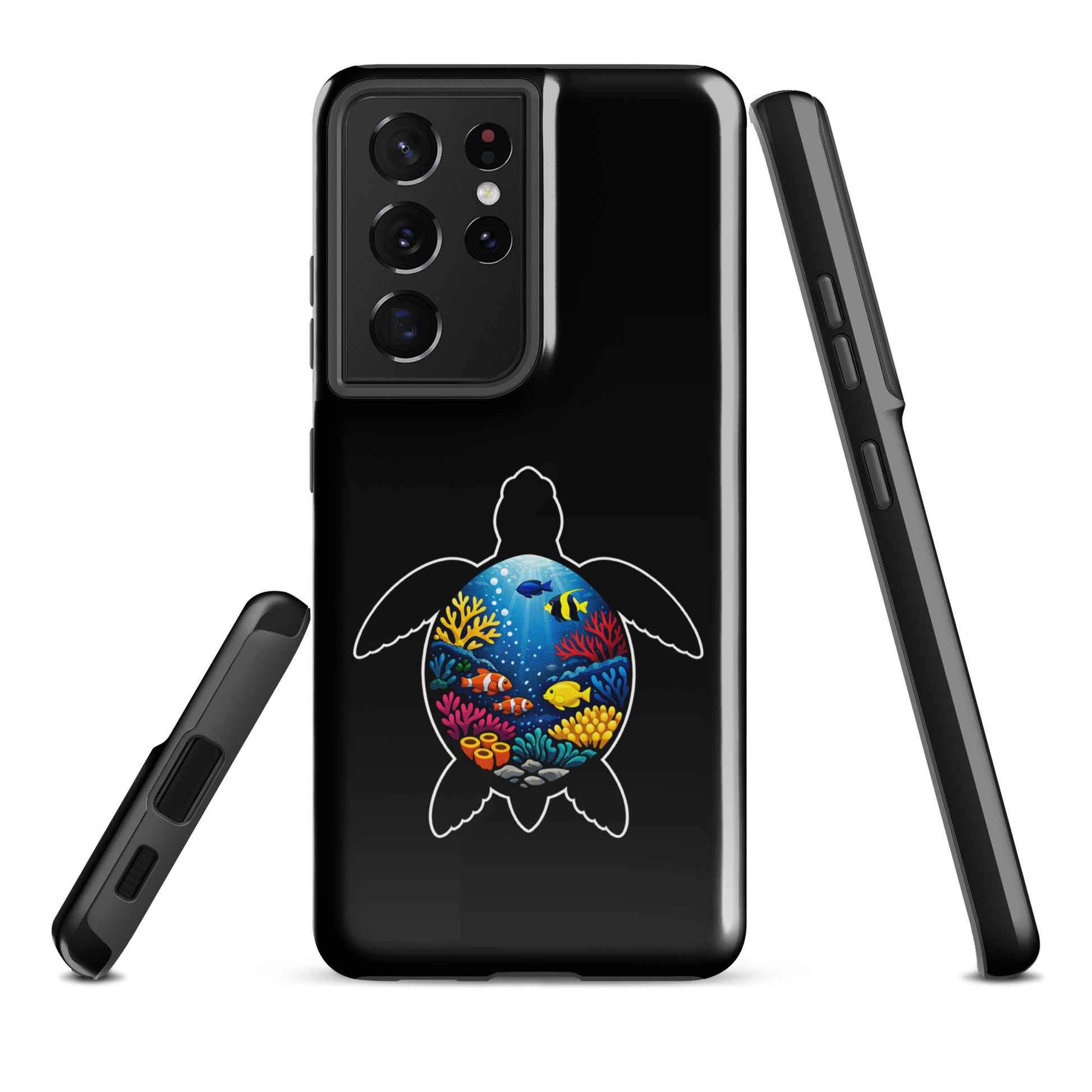 Phone Case for Samsung Galaxy with vibrant sea turtle reef design showcasing colorful marine life and durable protection