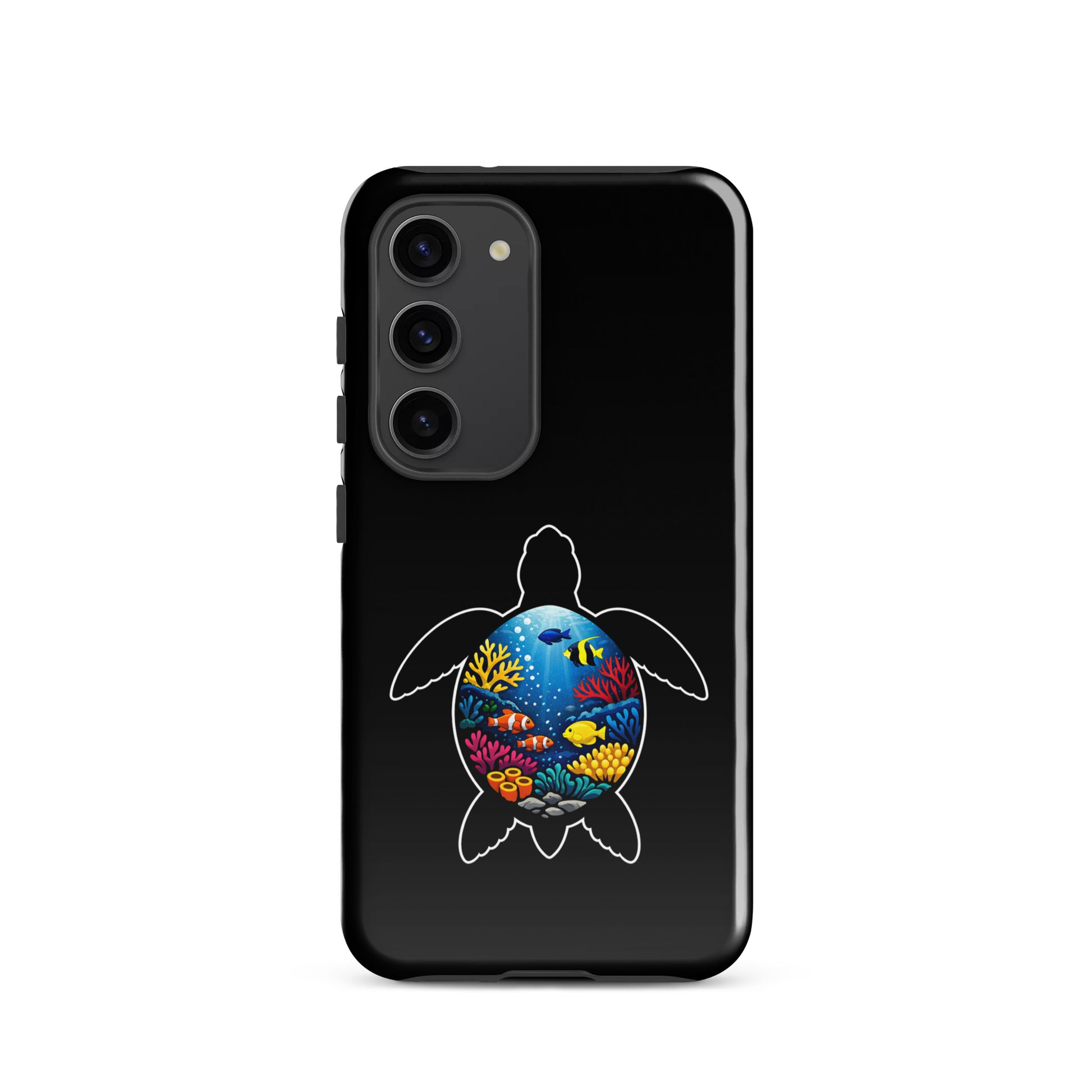 Phone Case with sea turtle reef design for Samsung Galaxy, ocean-inspired, bold colors, durable protection, marine life accessory.
