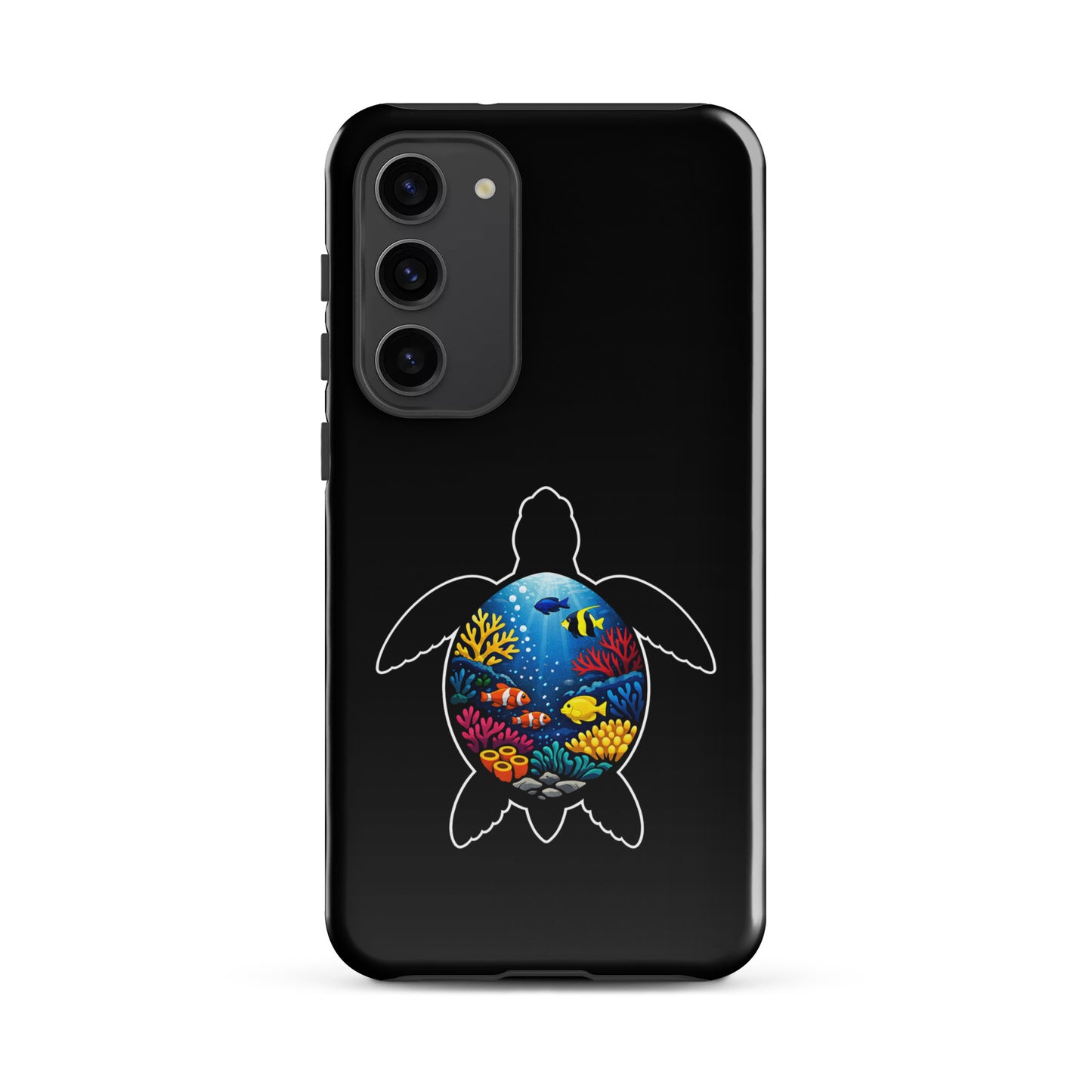 Phone Case with sea turtle reef design for Samsung Galaxy, vibrant colors, artistic ocean theme, protective accessory for marine life lovers.