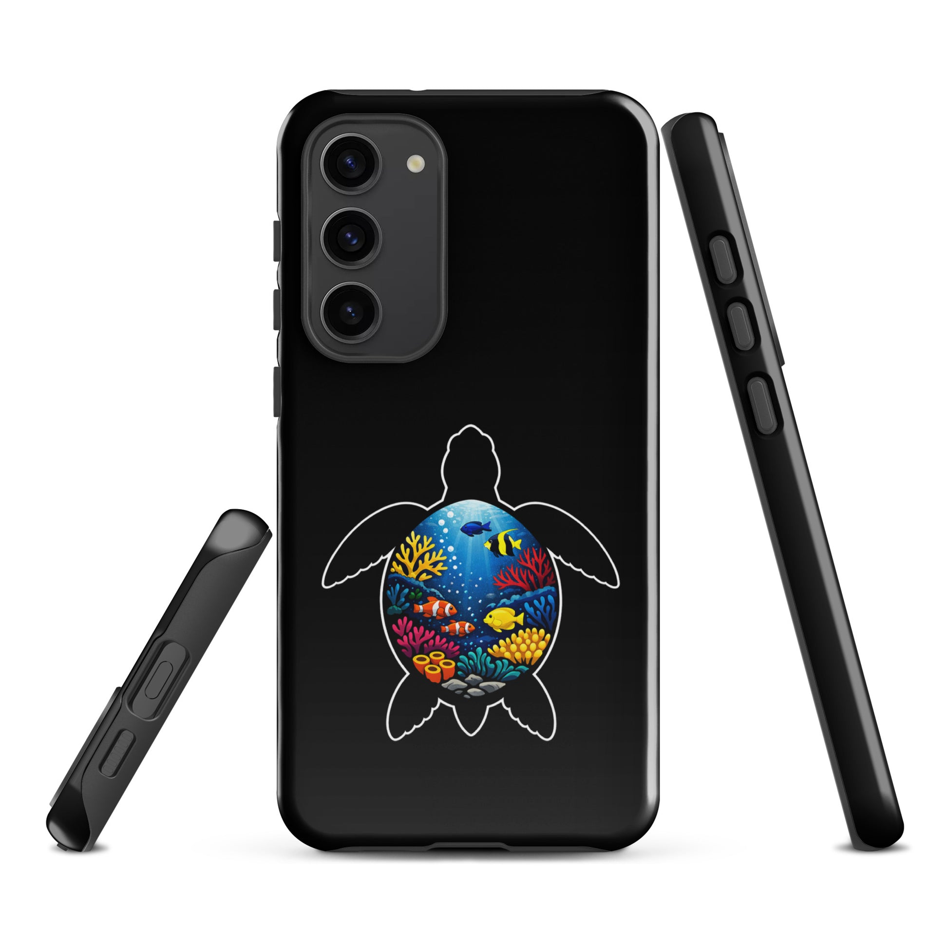 Phone Case for Samsung Galaxy with sea turtle and coral reef design showcasing vibrant ocean colors.