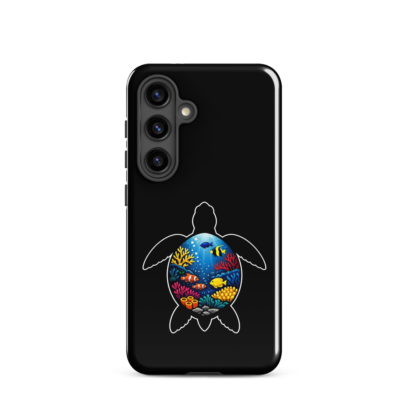 Phone Case for Samsung Galaxy with sea turtle reef design, ocean-inspired colorful artwork, marine life protection accessory.