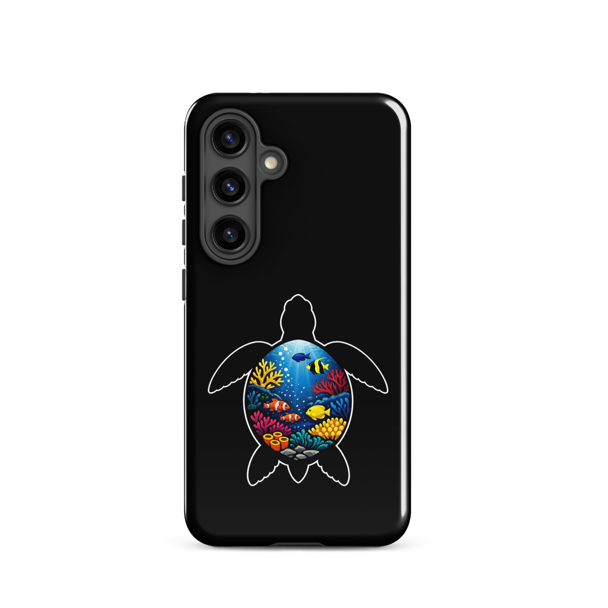 Phone Case for Samsung Galaxy with sea turtle reef design, ocean-inspired colorful artwork, marine life protection accessory.