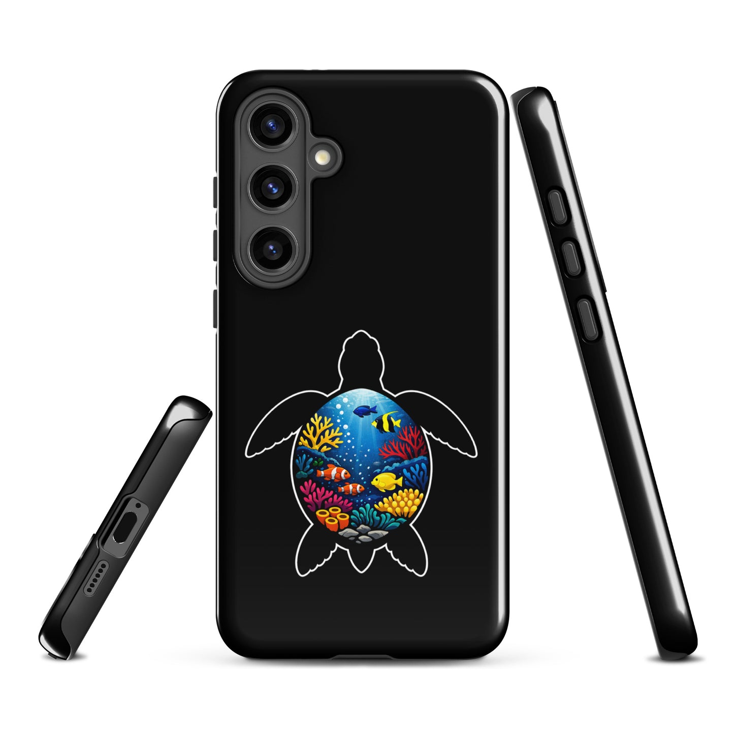 Phone Case for Samsung Galaxy with vibrant sea turtle reef design, showcasing marine life in coral colors.
