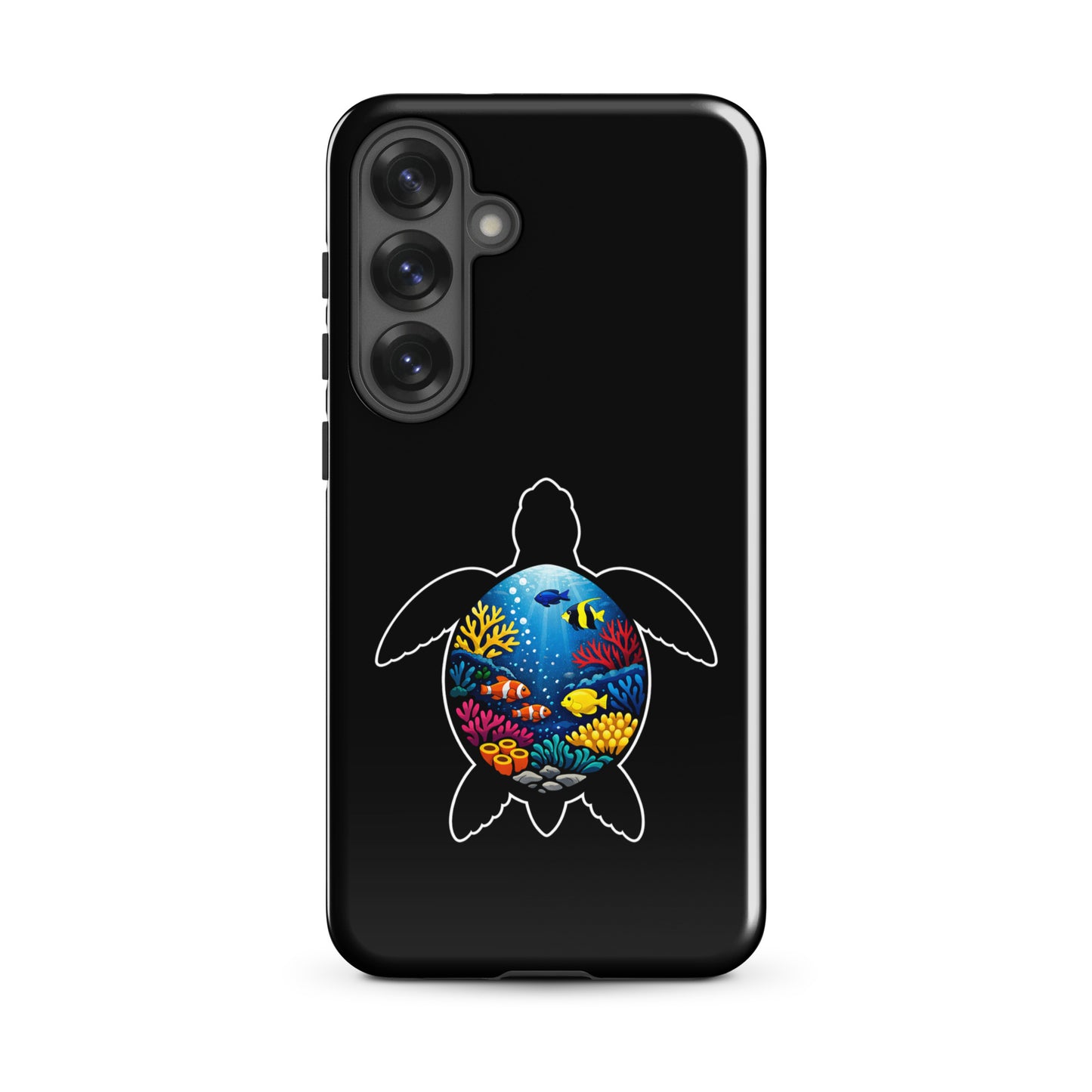 Phone Case for Samsung Galaxy with sea turtle reef design on black background