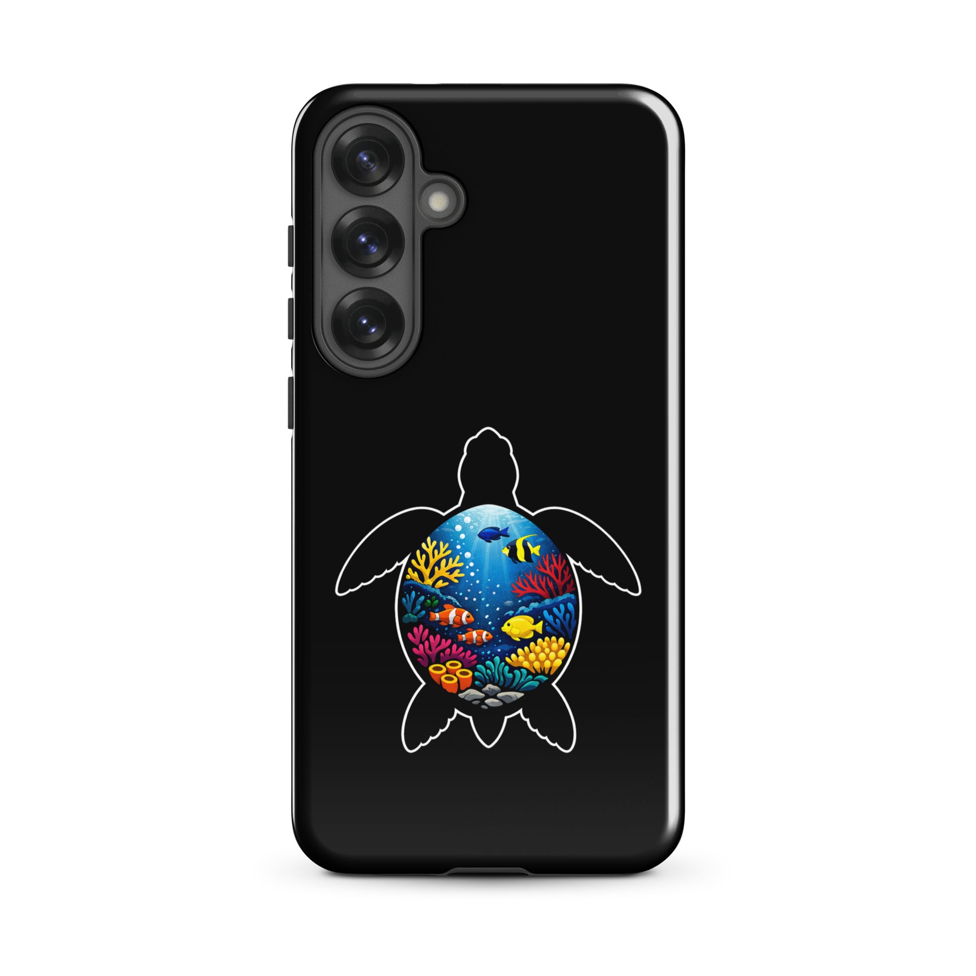 Phone Case for Samsung Galaxy with sea turtle reef design on black background
