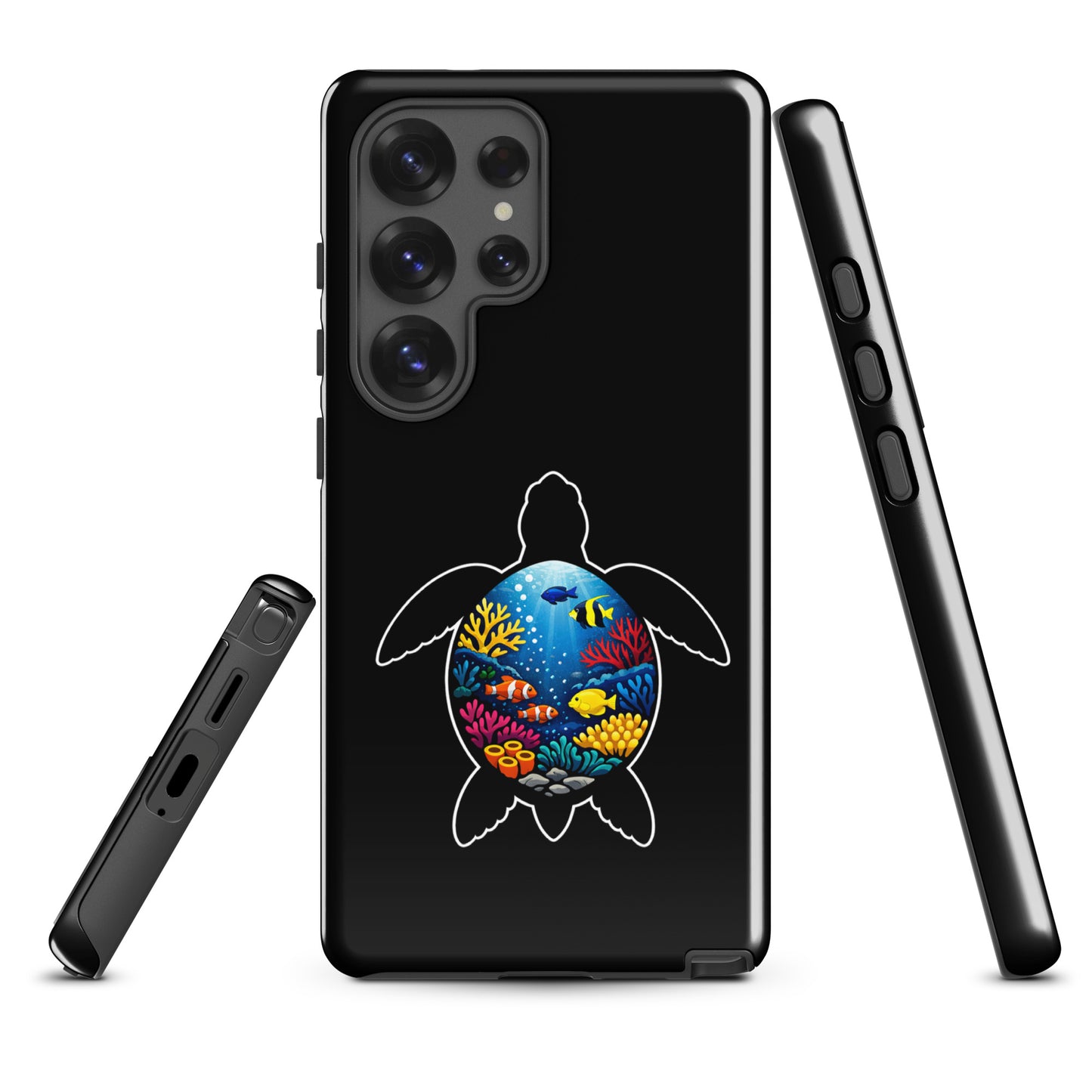 Phone Case featuring a sea turtle design with vibrant coral-reef scene for Samsung Galaxy.