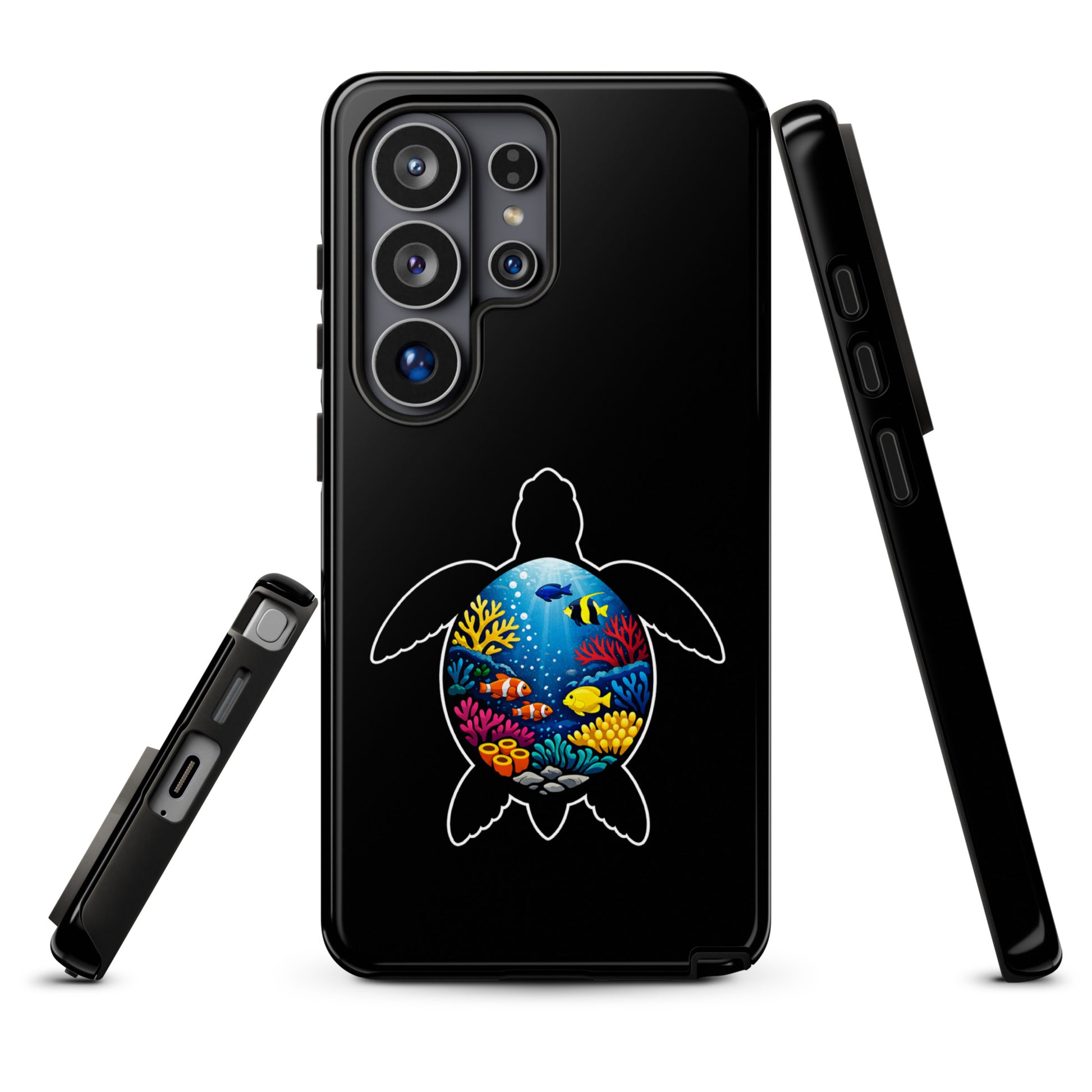 Phone case for Samsung Galaxy featuring vibrant sea turtle reef design with colorful coral, perfect for marine life lovers seeking style.