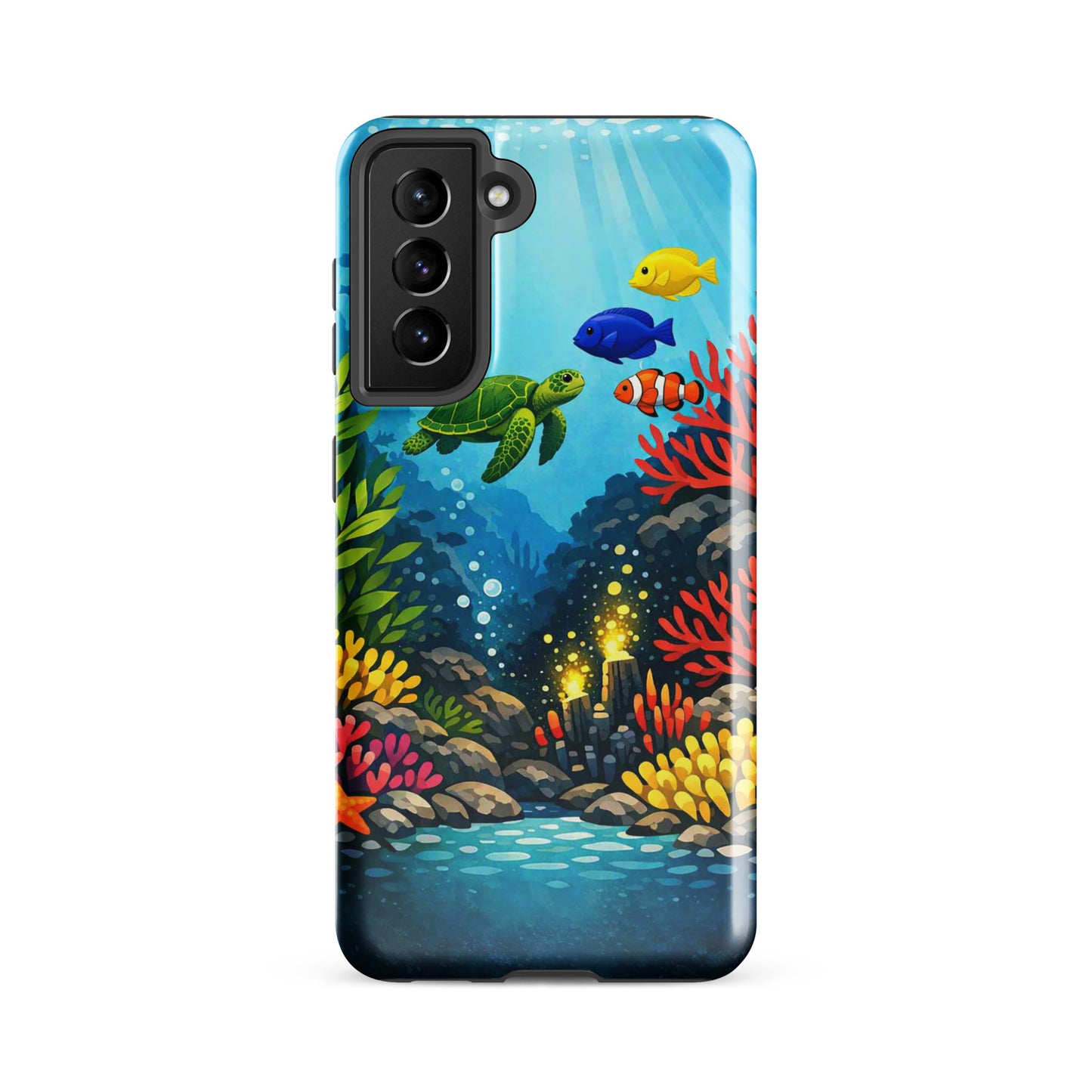 phone case with sea turtle and coral reef design for Samsung Galaxy