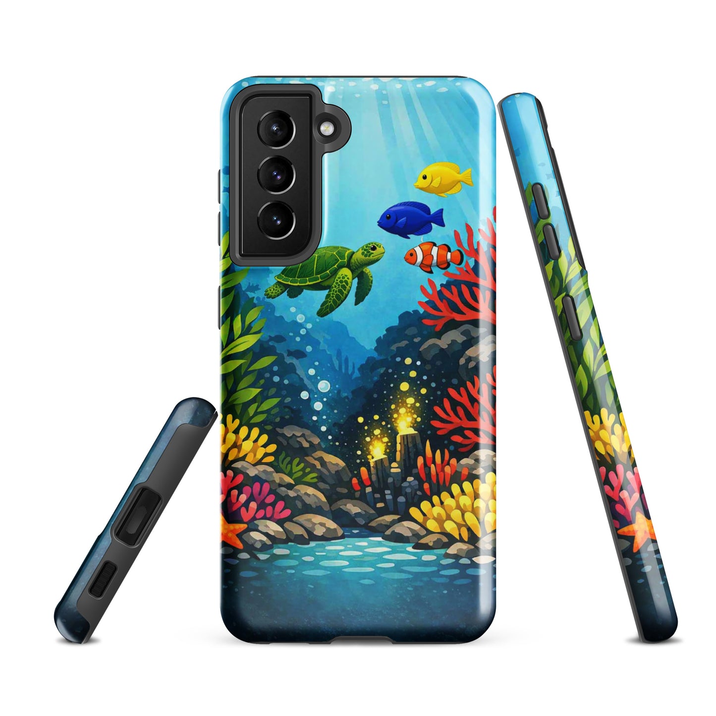 Phone case for Samsung Galaxy with vibrant sea turtle and coral reef design