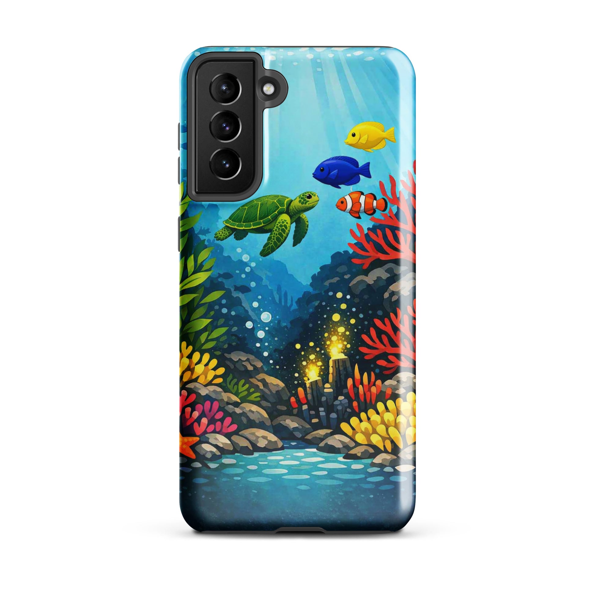 phone case for Samsung Galaxy with sea turtle and coral reef design