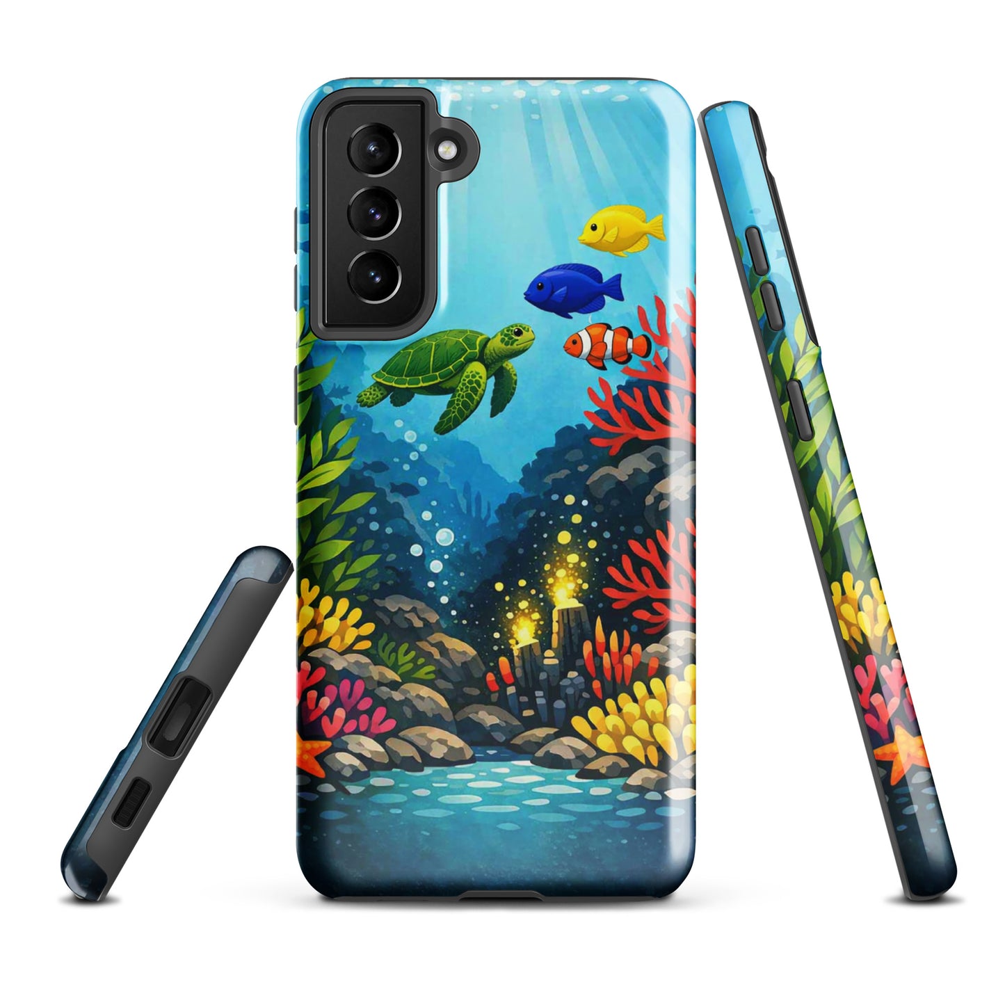 phone case with vibrant sea turtle and coral reef design for Samsung Galaxy