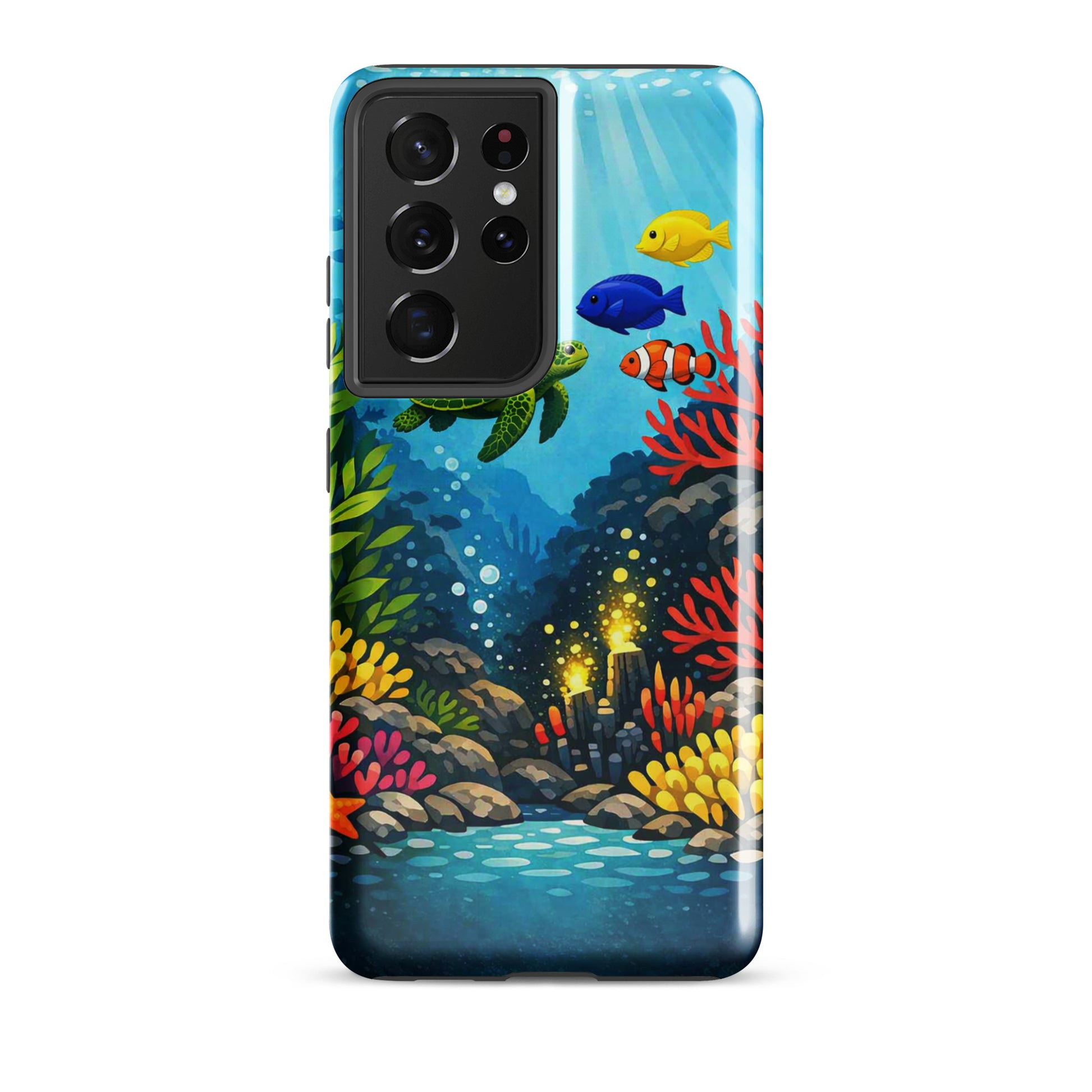 phone case with sea turtle and coral reef design for Samsung Galaxy