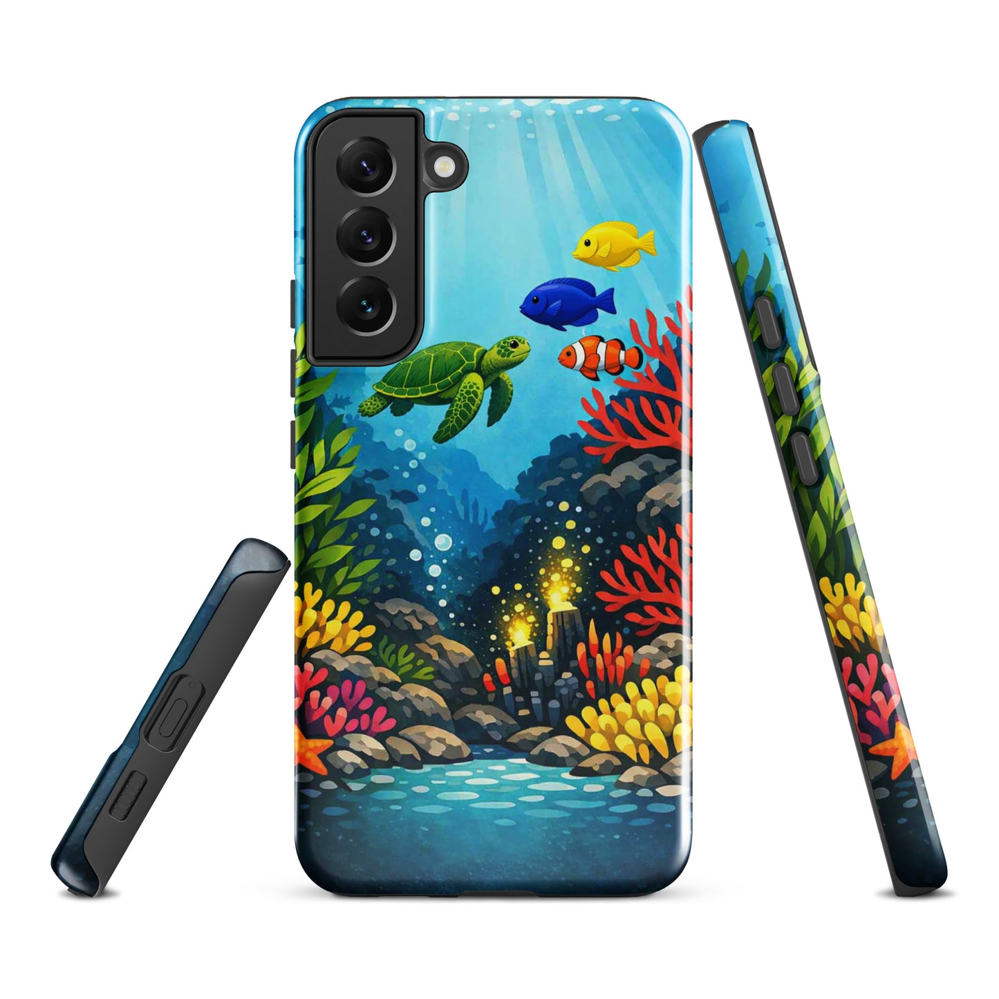 Phone case for Samsung Galaxy with vibrant sea turtle and coral reef design
