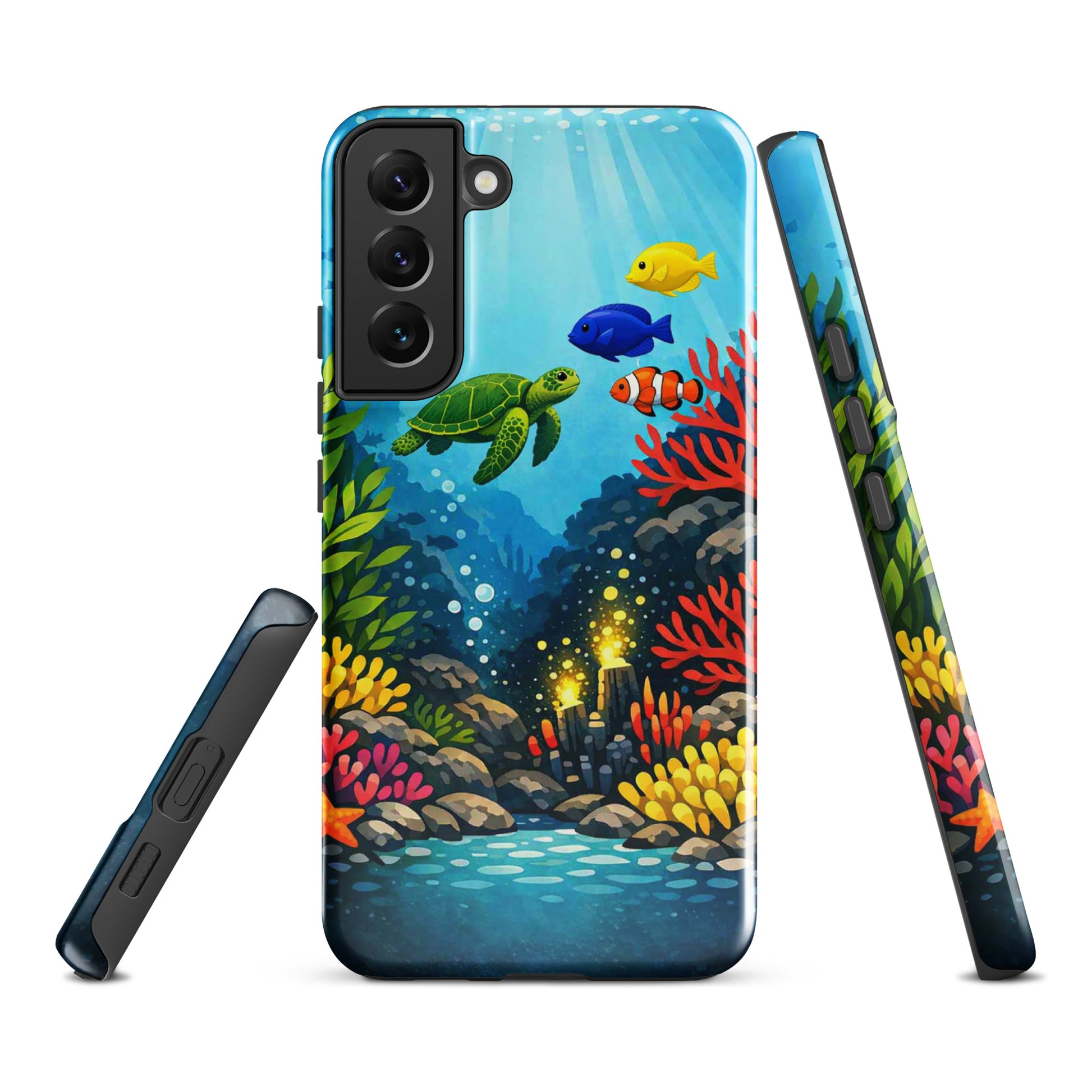 Phone case for Samsung Galaxy with vibrant sea turtle and coral reef design