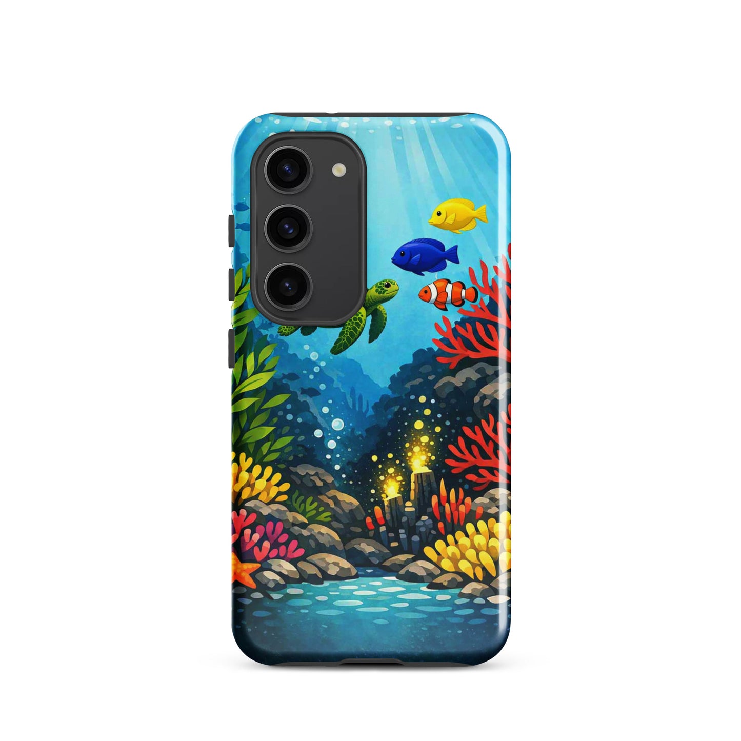 phone case for Samsung Galaxy with vibrant sea turtle and coral reef design