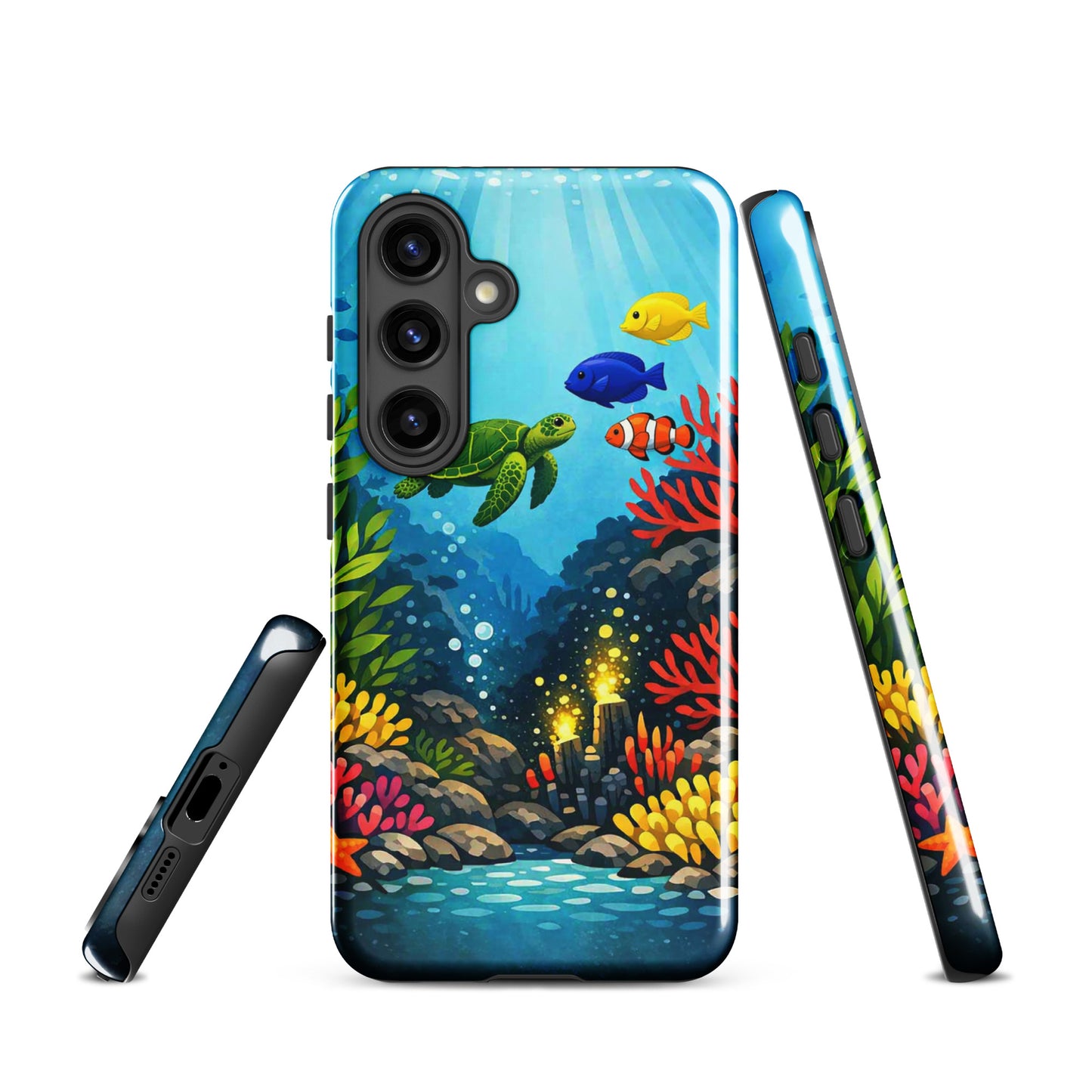 Phone case for Samsung Galaxy with sea turtle and coral reef design