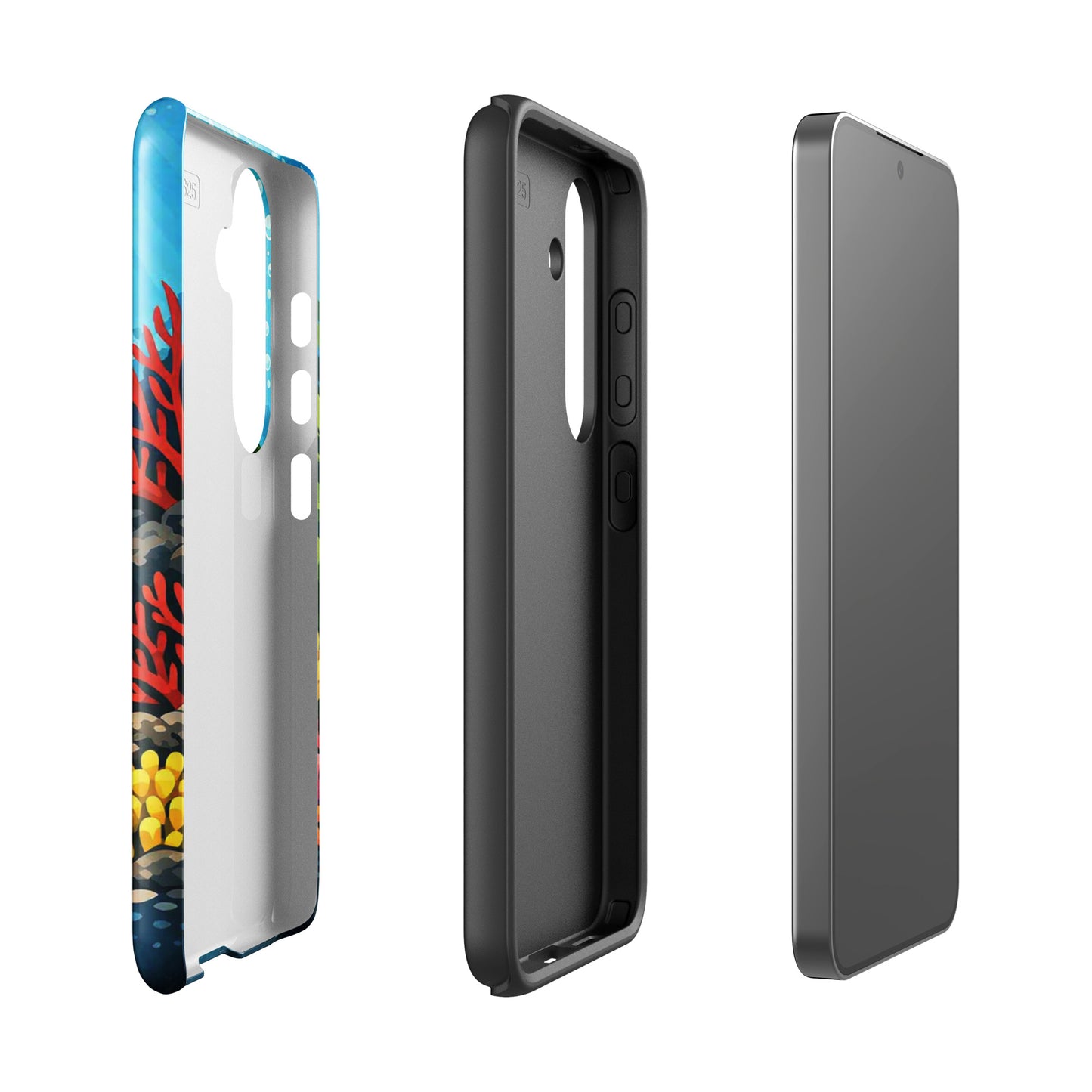 Phone case for Samsung Galaxy featuring vibrant sea turtle and coral reef design.