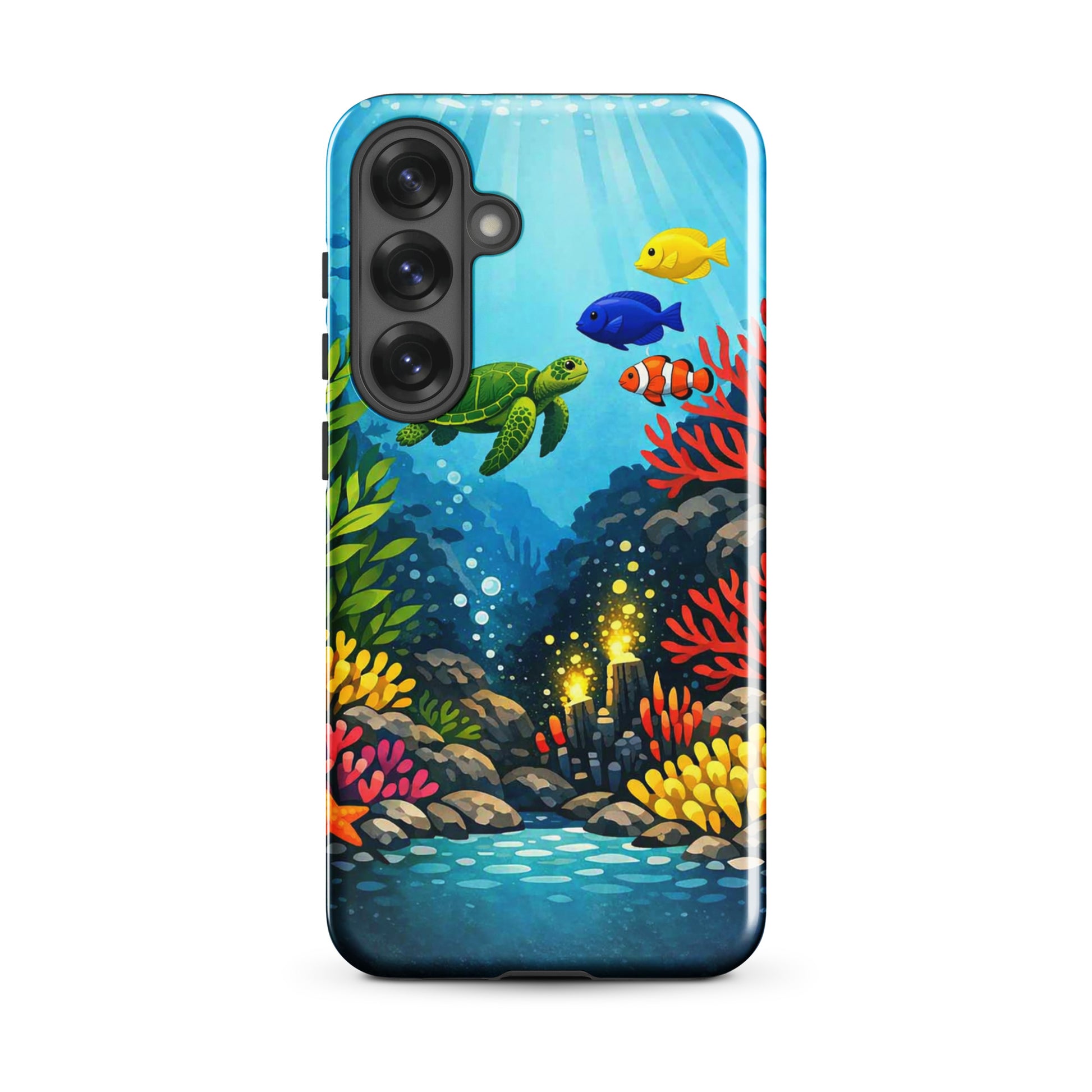 phone case with vibrant sea turtle and coral reef design for Samsung Galaxy