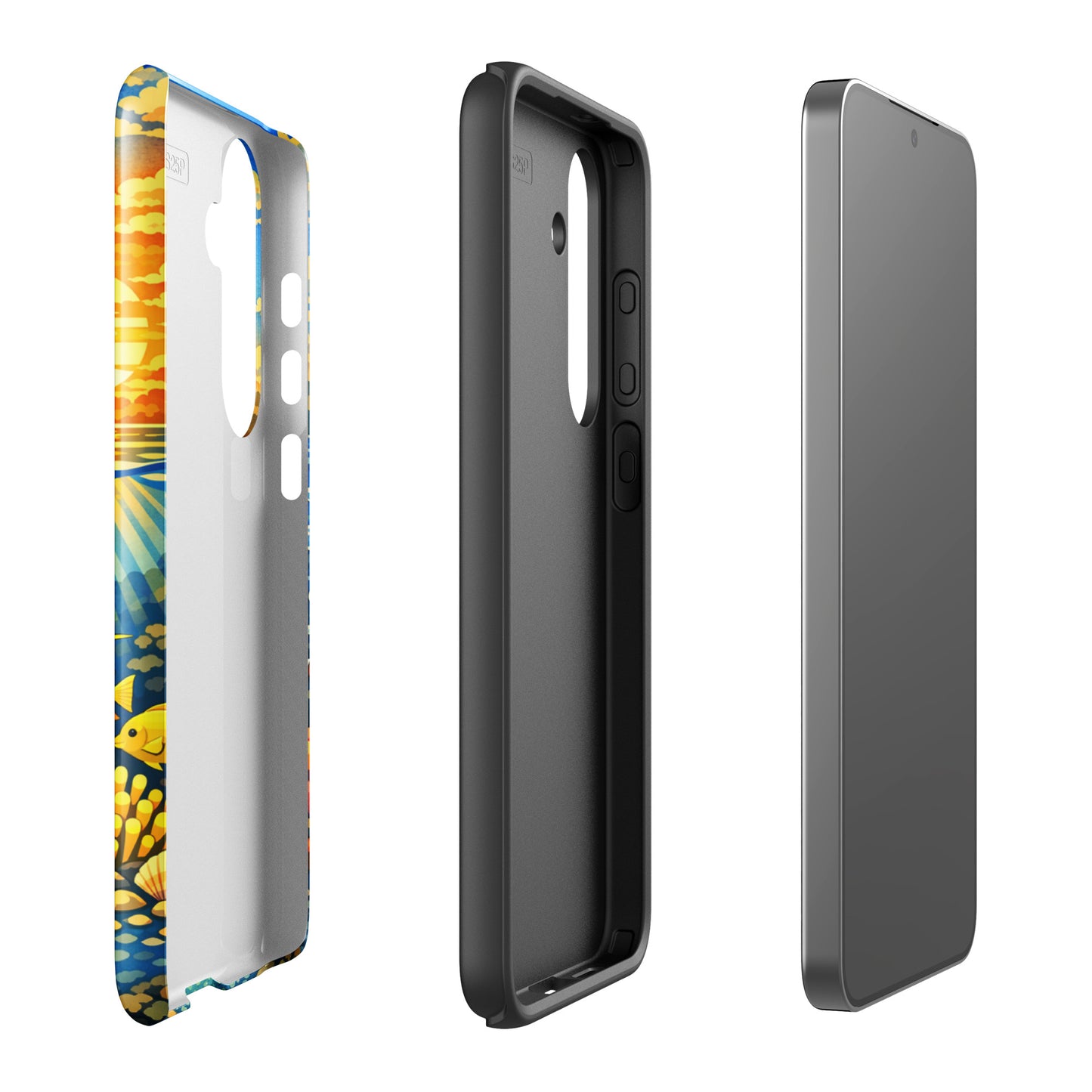 Phone Case for Samsung Galaxy featuring tropical sunset and underwater reef design with sea turtles and coral.