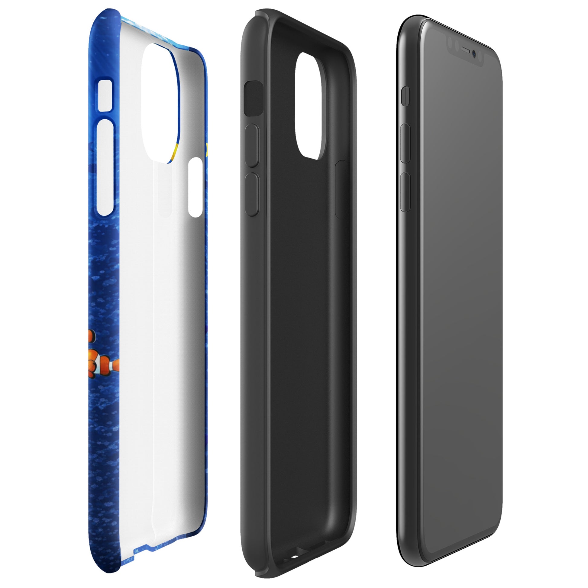 Phone Case for iPhone featuring a sea turtle design on the back, showcasing dual-layer protection and vibrant underwater imagery.