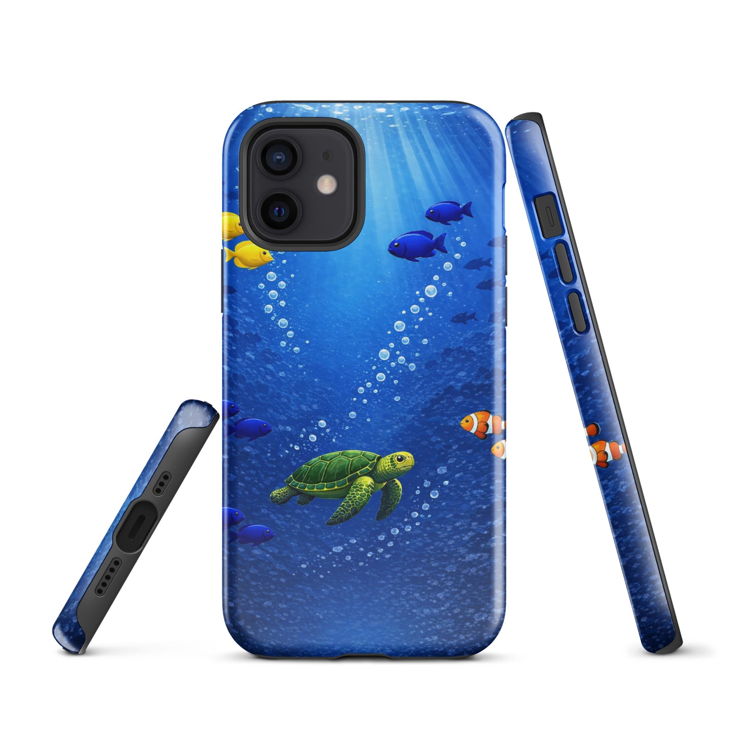 Phone Case for iPhone featuring sea turtle and fish in deep blue ocean design