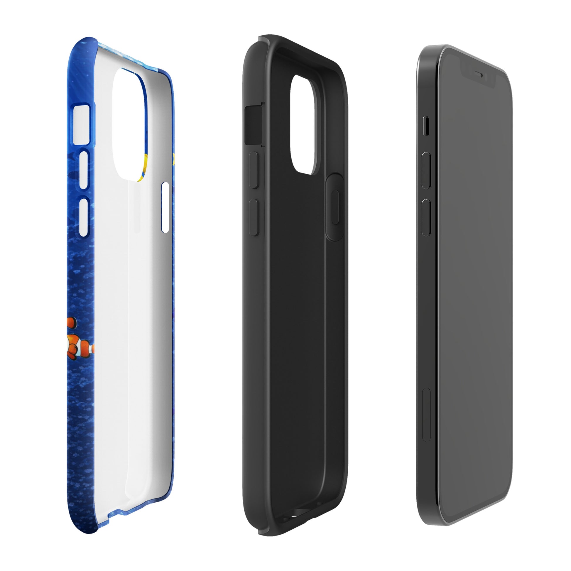 Phone Case for iPhone displaying a sea turtle reef design, emphasizing dual-layer protection with deep blue ocean theme.
