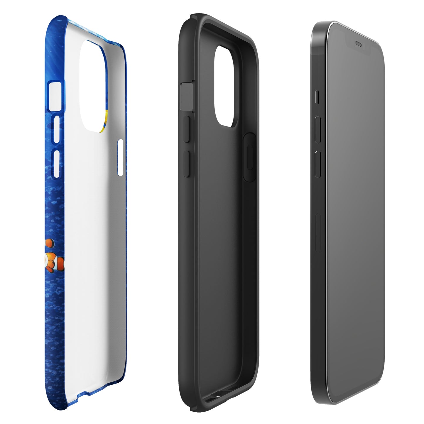 Phone Case for iPhone with sea turtle reef design, showcasing dual-layer protection and underwater elegance in deep blue color.