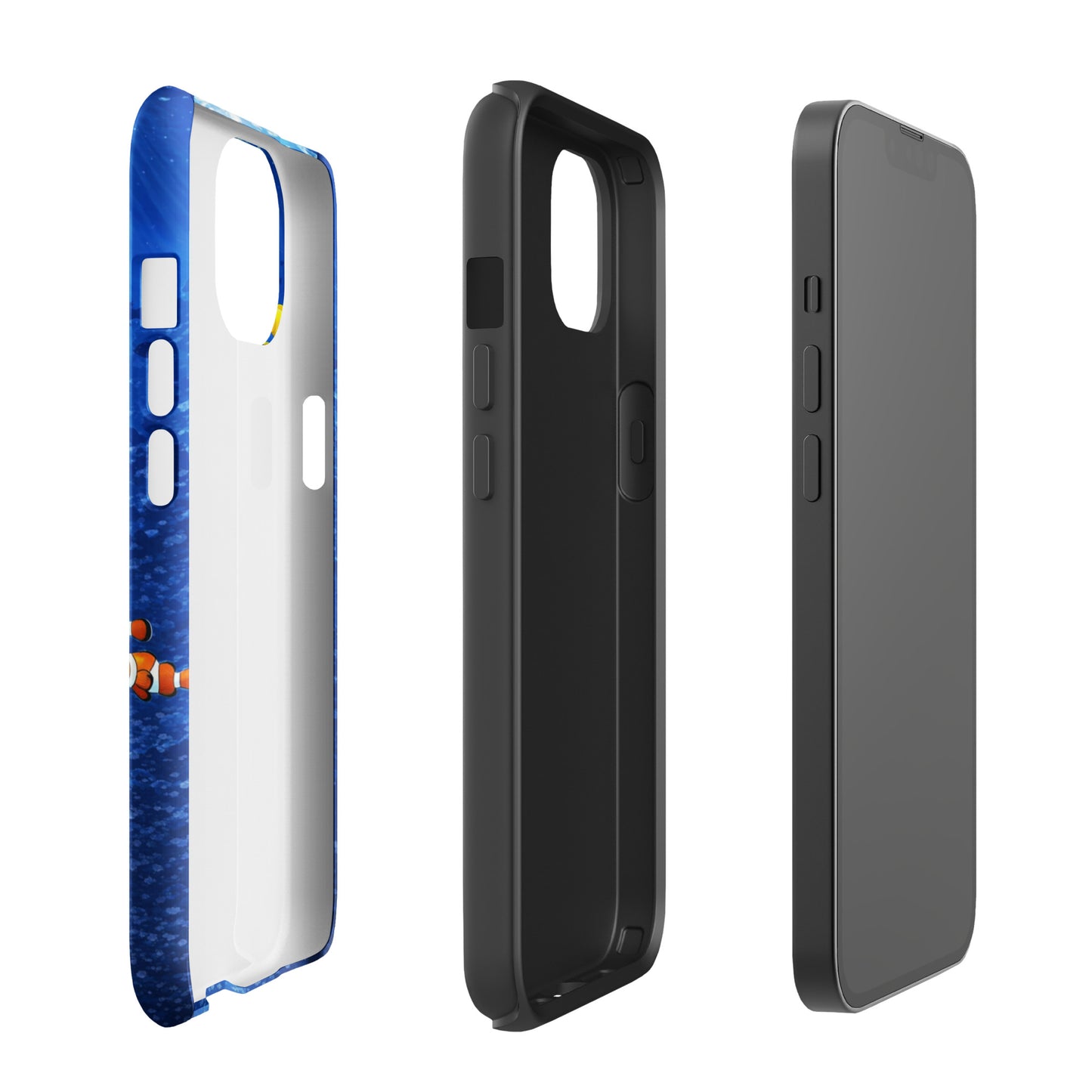 Phone Case for iPhone featuring sea turtle reef design in deep blue with dual-layer protection, showcasing vibrant underwater elegance.