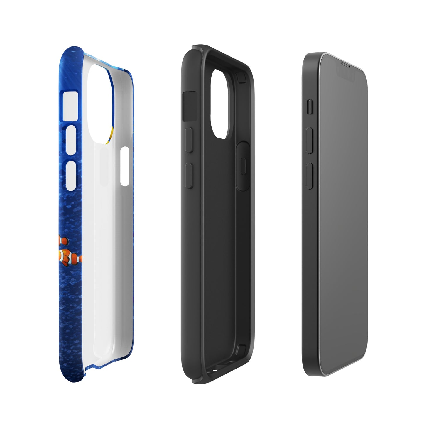 Phone Case for iPhone with sea turtle reef design, showcasing dual-layer protection and underwater elegance in deep blue.