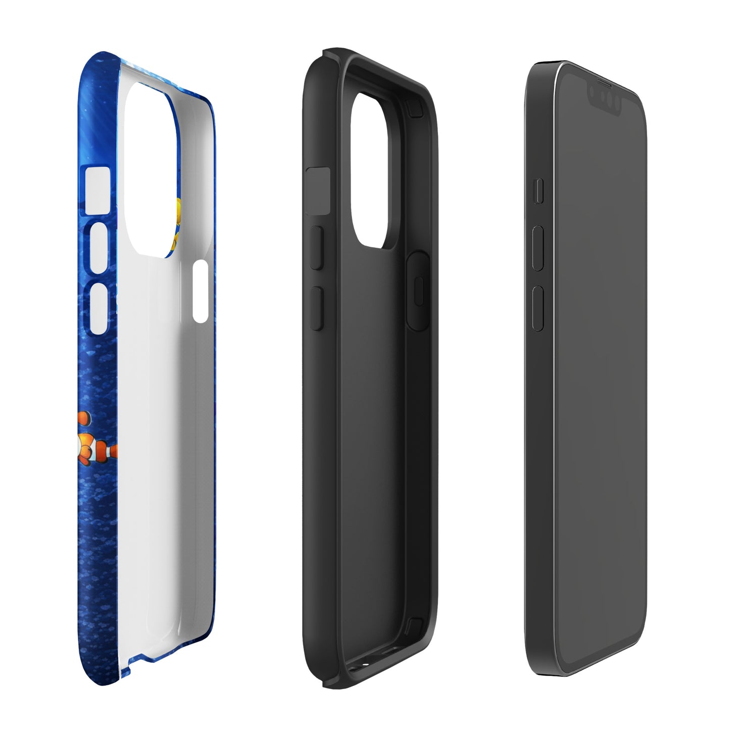 Phone Case for iPhone featuring sea turtle and reef design, showcasing dual-layer protection and deep blue ocean theme.